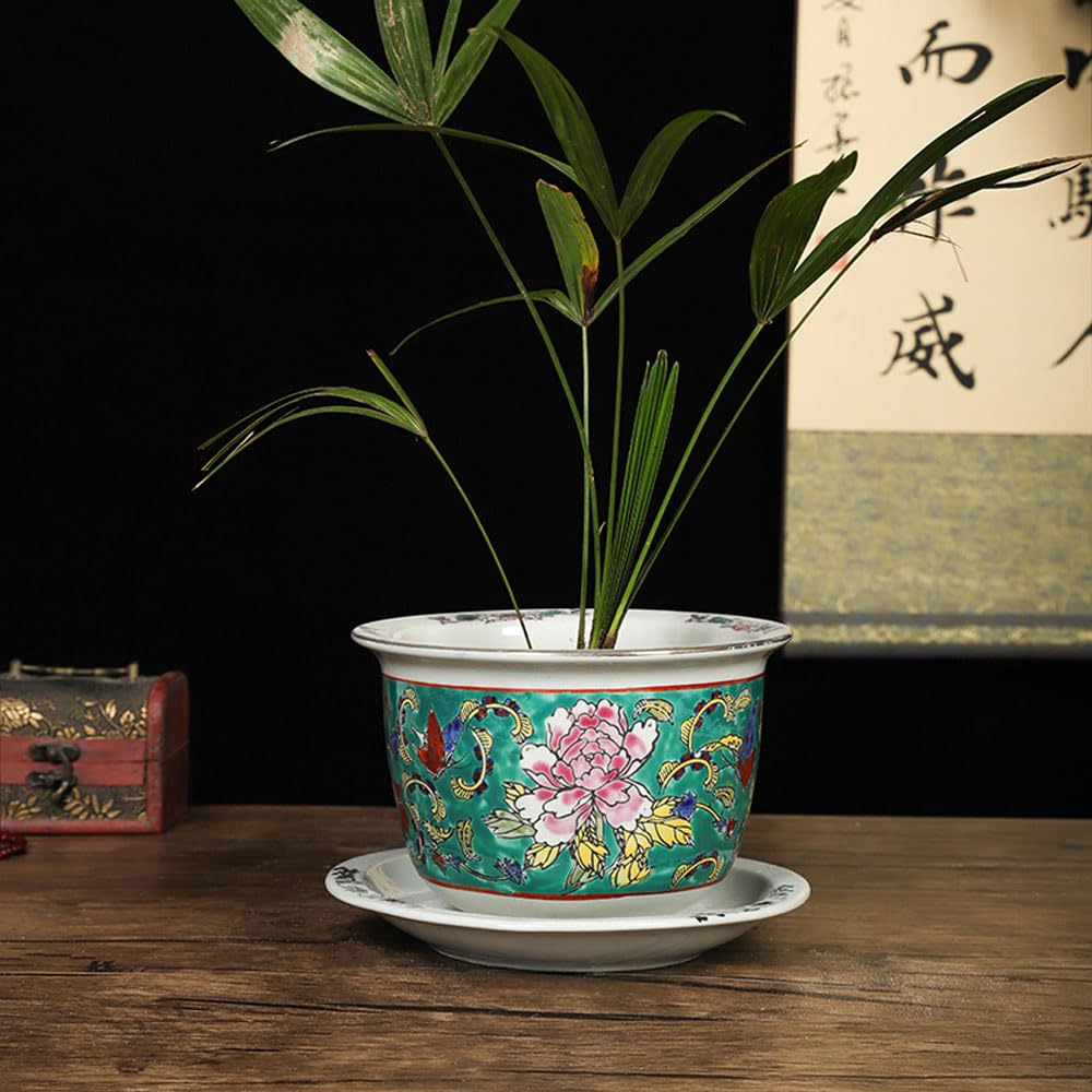 DFGHNBVC Chinese Ceramic Planter Porcelain Flower Pot Hand Stacked Glaze Bonsai Pot Decorative Plant Pot Jingdezhen Pastel Porcelain Planter For Table Centerpiece Home Office Decor,E-17 * 12cm