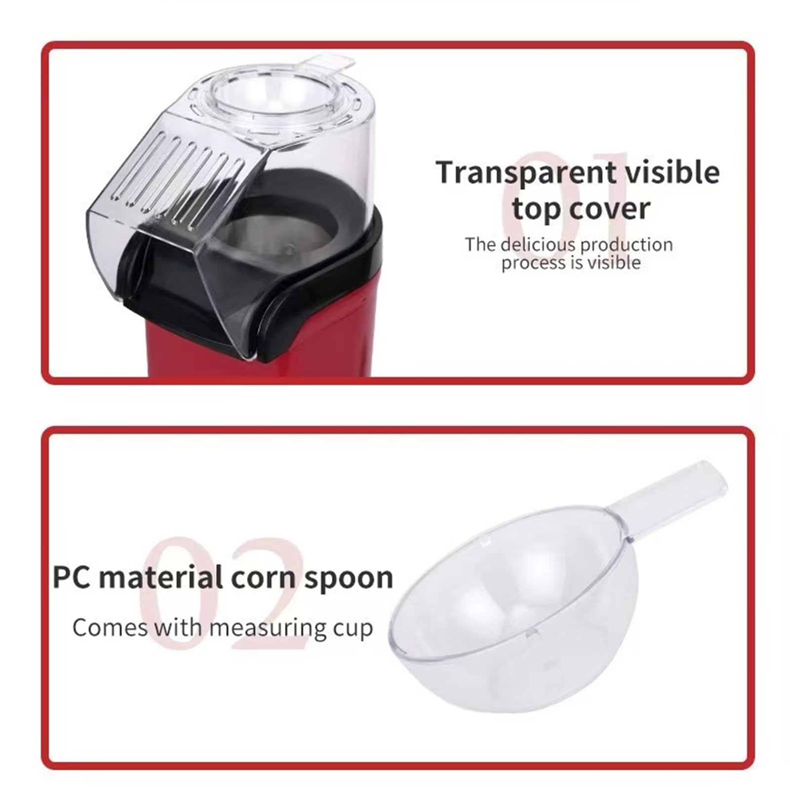 Máquina Eléctrica para Hacer Palomitas De Maíz, Palomitero Aire Caliente con Tapa Superior Transparente, Base Antideslizante, Gran Potencia 1200 W Y Amplia Capacidad De 1 L para Fiestas En Casa