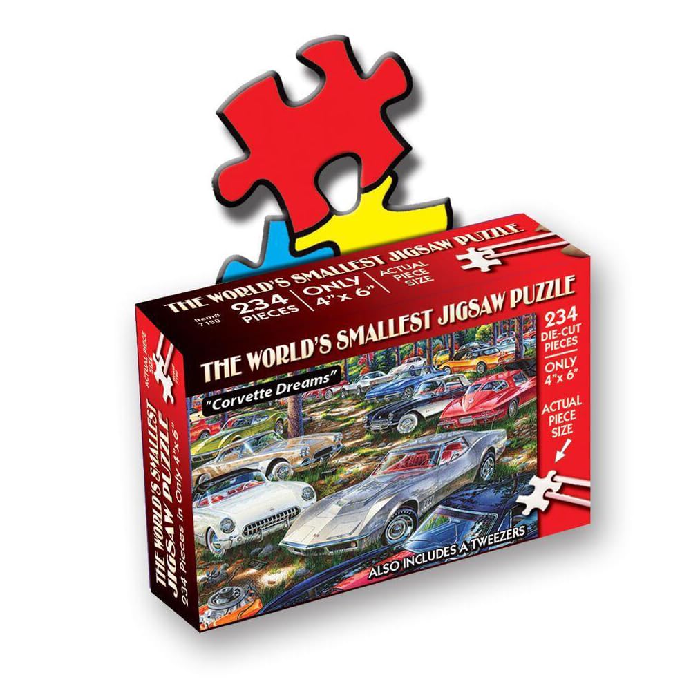 TDC Games World’s Smallest Jigsaw Puzzle, Corvette Dreams – Mini Puzzles, Small Challenging Travel Art Puzzle for Adults, 200+ Pieces, 6 in x 4 in