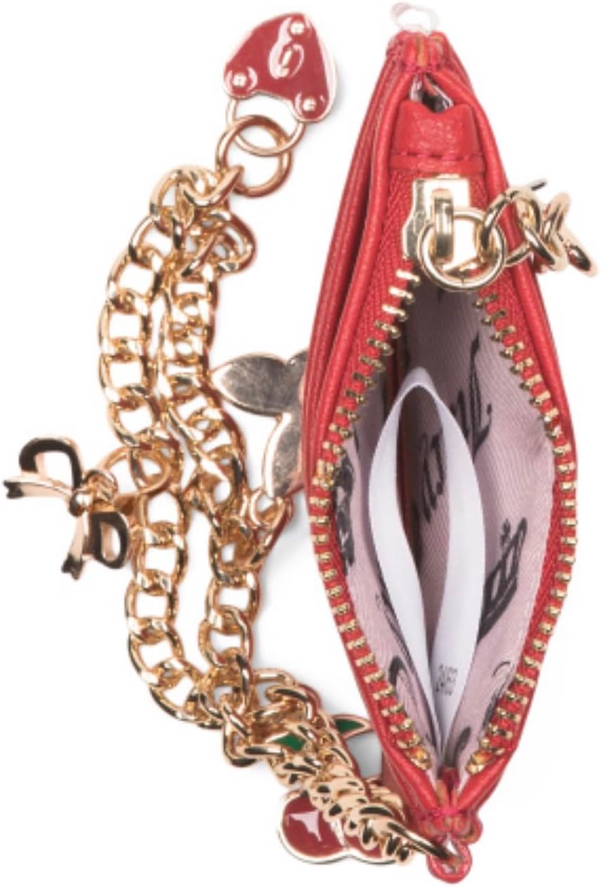 Juicy Couture Women’s Charm Card Case Wallet with Zip Pocket and Gold Chain Wristlet (Red)