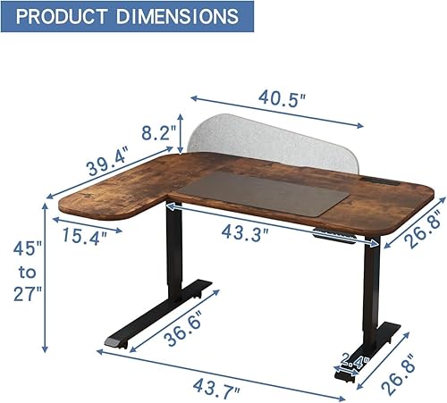 Miniatura 60 de Escritorio eléctrico de pie de 48 pulgadas con puerto de carga USB, escritorio de pie ajustable en altura con preajustes de memoria, amplio Marrón