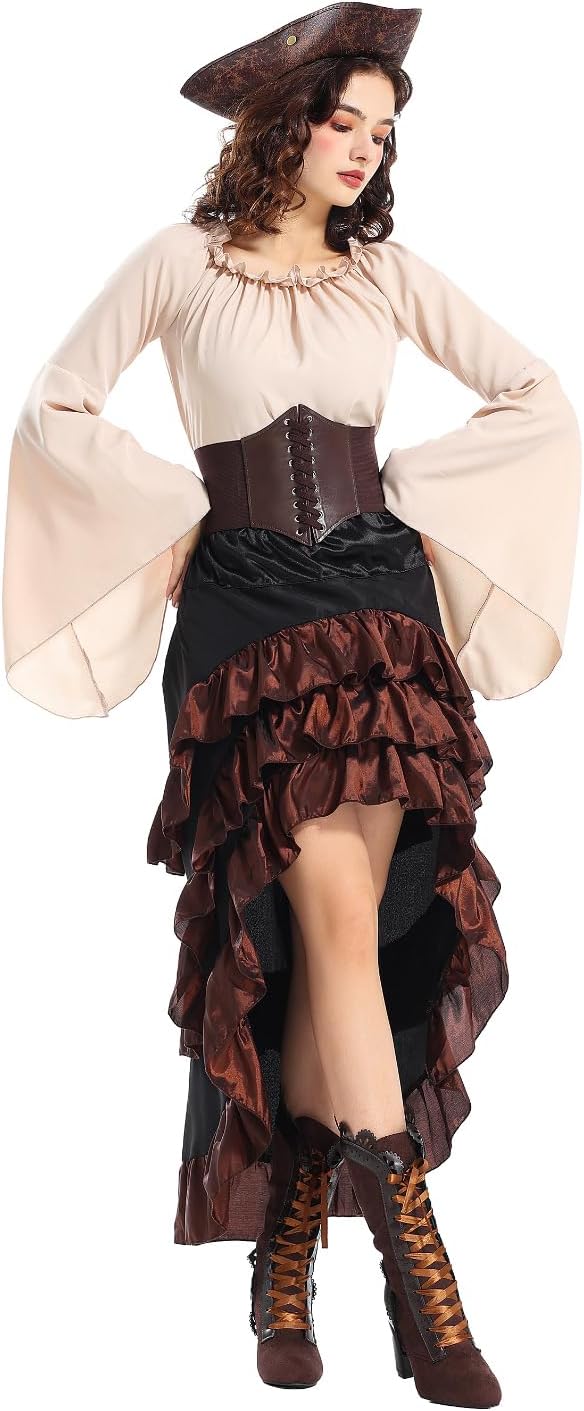 Seasons Women's Pirate Costume, Renaissance Style with Corset, Skirt and Waist Belt, Party Halloween Outfit for Adults - Image 8