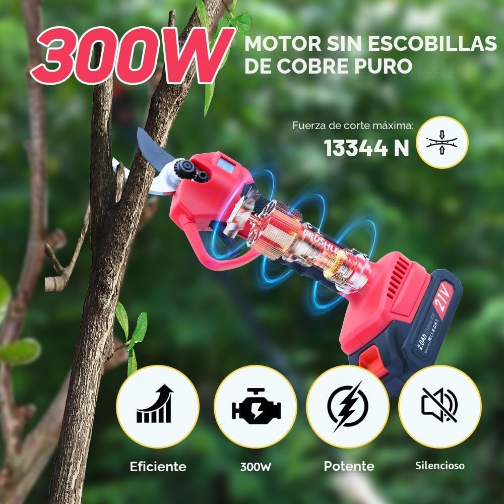Tijeras de podar telescópicas con batería, 2 en 1 Tijeras de jardín eléctricas con 2 baterías de 2000mAh, pantalla LCD, mango telescópico para poda de árboles cortador de ramas