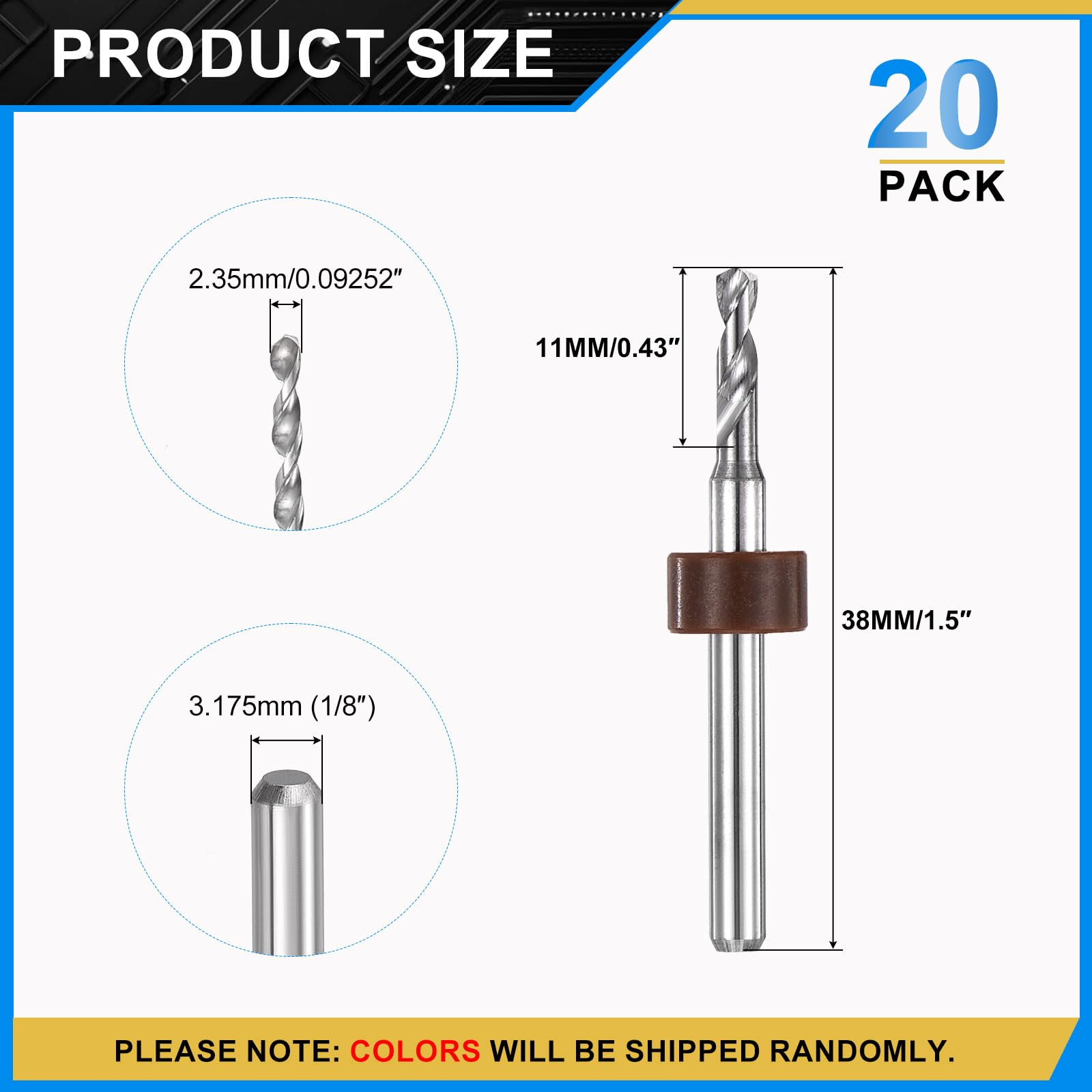 PATIKIL 20 Pack 2.35mm Micro Drill Bits 1/8" Shank Carbide Tungsten Steel 135° Mini Small Bits Print Circuit Board Drilling Tool for CNC Engraving Precision Machinery - Image 2