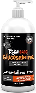 Liquid Glucosamine for Dogs with Chondroitin, MSM & Hyaluronic Acid 32oz. Hip & Joint Supplement Supports Better Mobility & Promotes New Cartilage. Eases Joint Stiffness. Rejenease, Made in USA