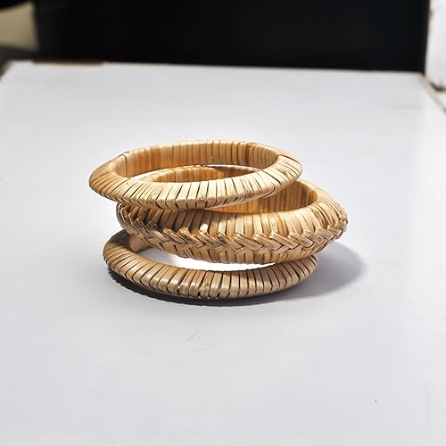 Miniatura 7 de Pure Hands Juego de pulseras de caña tejida a mano, estudio de joyería de tejido de cesta natural, pulseras de ratán de 3 piezas para mujer,