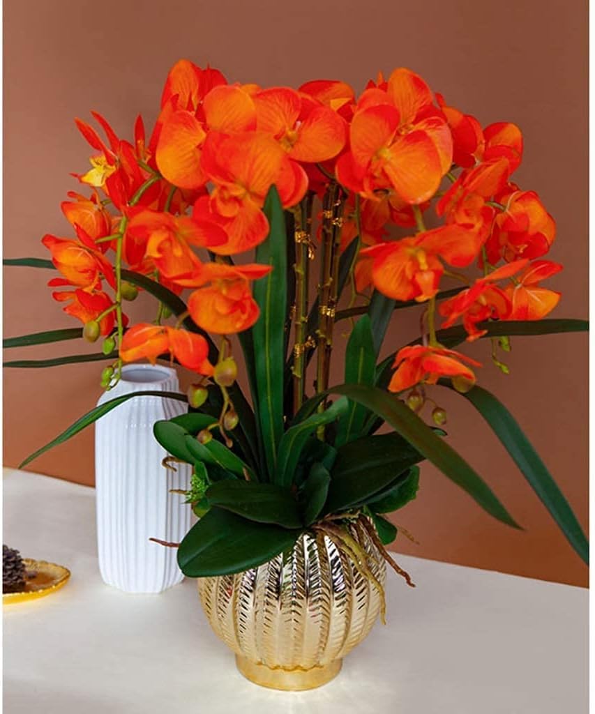 Orchidées artificielles en Soie, Composition de 62 cm (24,4 Pouces) dans Un Vase Rond, Fleurs artificielles Phalaenopsis, décoration Florale Artificielle.,