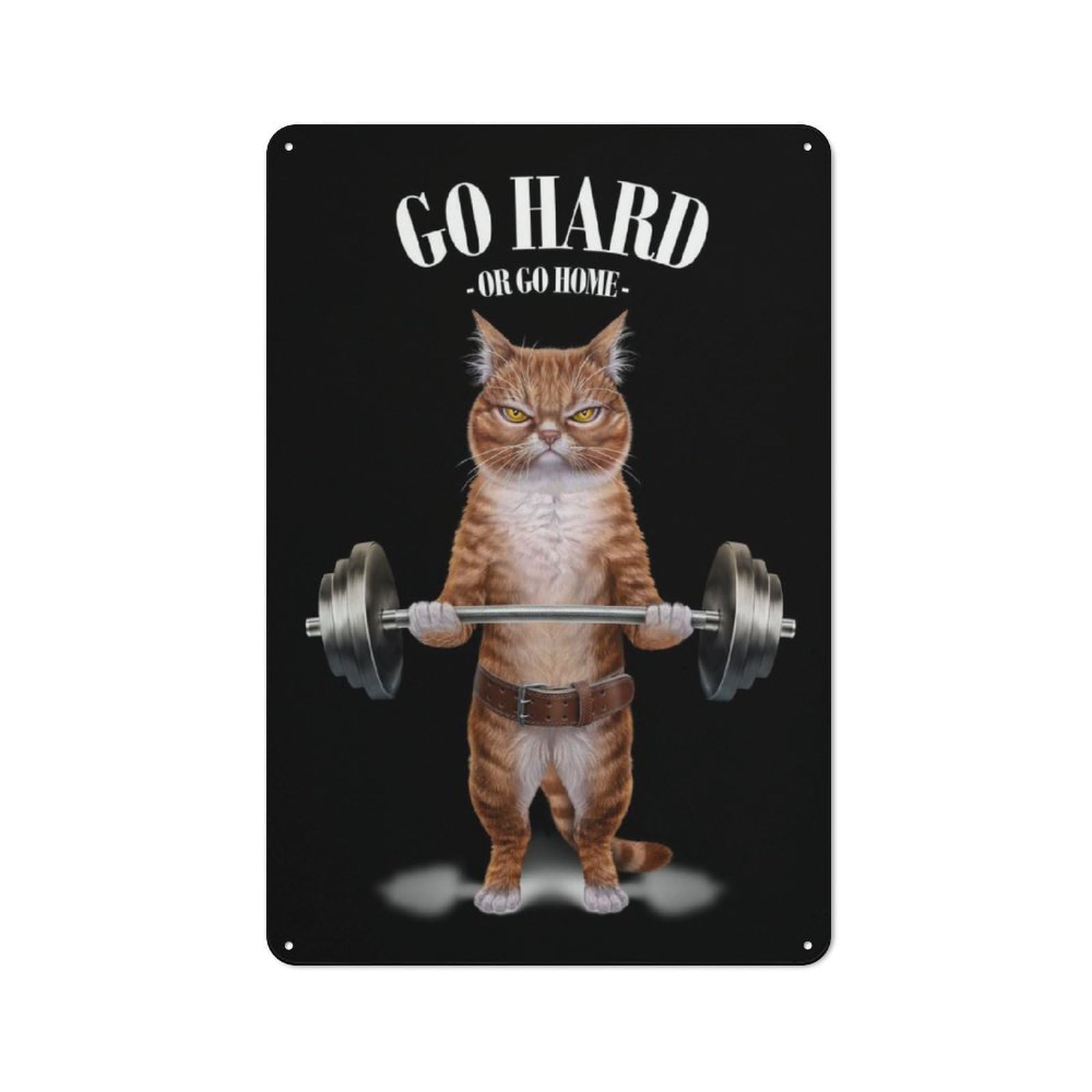 Junmoney Orange Cat Weightlifting Classic Metal Wall Decor 30X20cm, Metal Sign For Cafe, Pub, Workshop Or Home Bar, Small Accent For Blank Walls