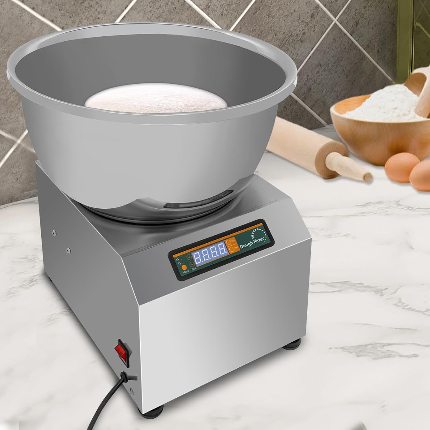 Dough Mixer Machine Commercial Dough Maker Machine 8KG/18LBS Dough Kneading Machine Dual Rotating Stainless Steel Pizza Bread Dough Mixer with Visible Lid for Bakery Pizzeria, 1400r/min 1100W