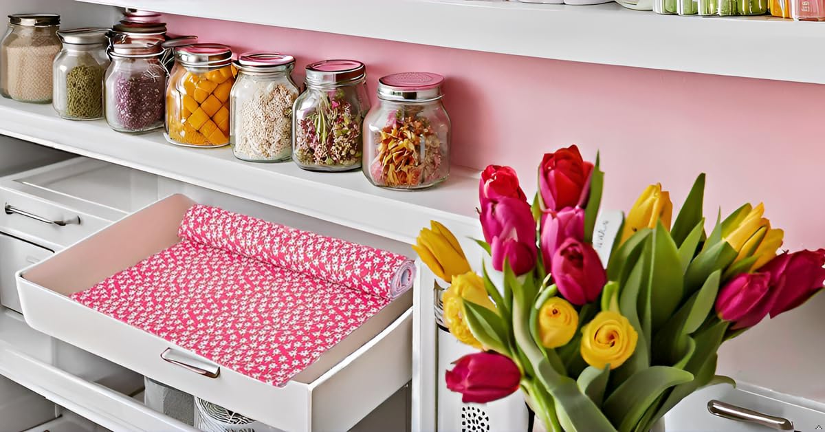 Agroha 100% Water Proof Flower Design Printed Wardrobe Kitchen Drawer Shelf Mat | Cabinet Shelf Mat | Flower Design with PVC Material (Pink Little Flower, 3 Mtr) 2