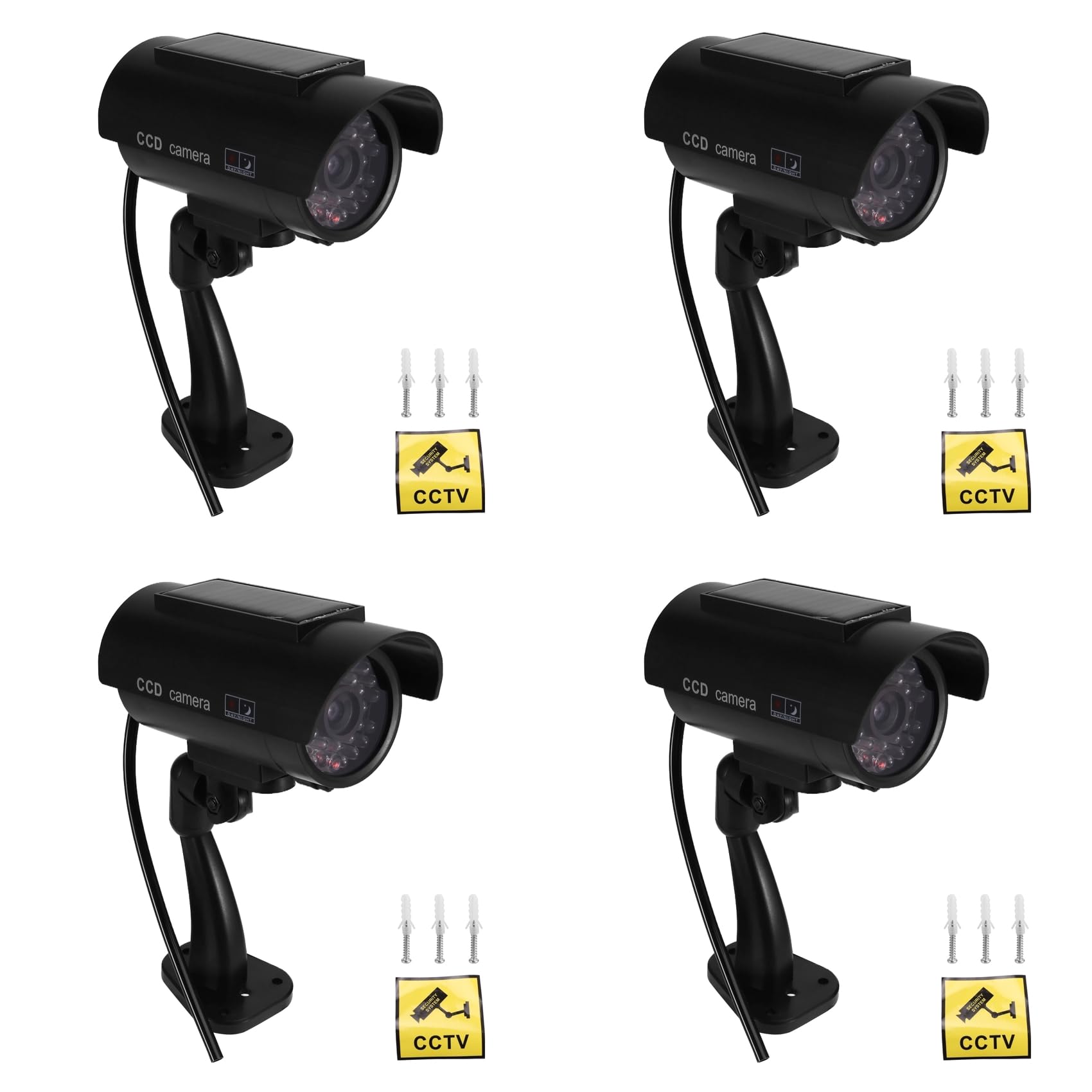 4X Caméra Solaire de Simulation de Surveillance Extérieure, Fausse Caméra Factice avec Lumière LED Noire