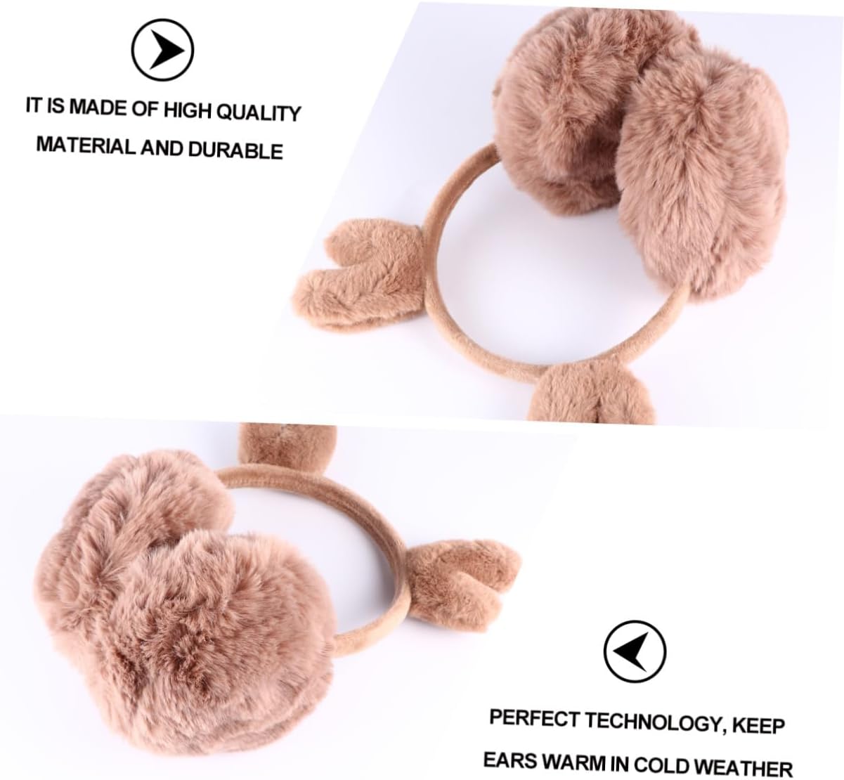 Reindeer Antlers Plush Winter Ear Muffs Foldable Warm Earmuffs for Women and Men Soft Insulative Ear Covers for Outdoor Cold Weather