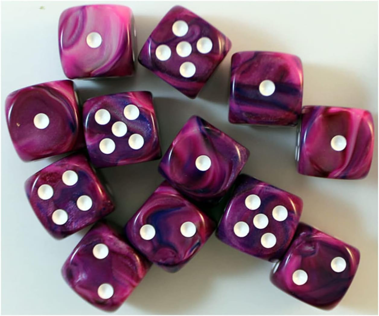 Chessex DND Dice Set D&D Dice-16mm Festive Violet and White Plastic Polyhedral Dice Set- for Dungeons and Dragons Dice Includes 12 Dice – D6, Various (CHX27657)