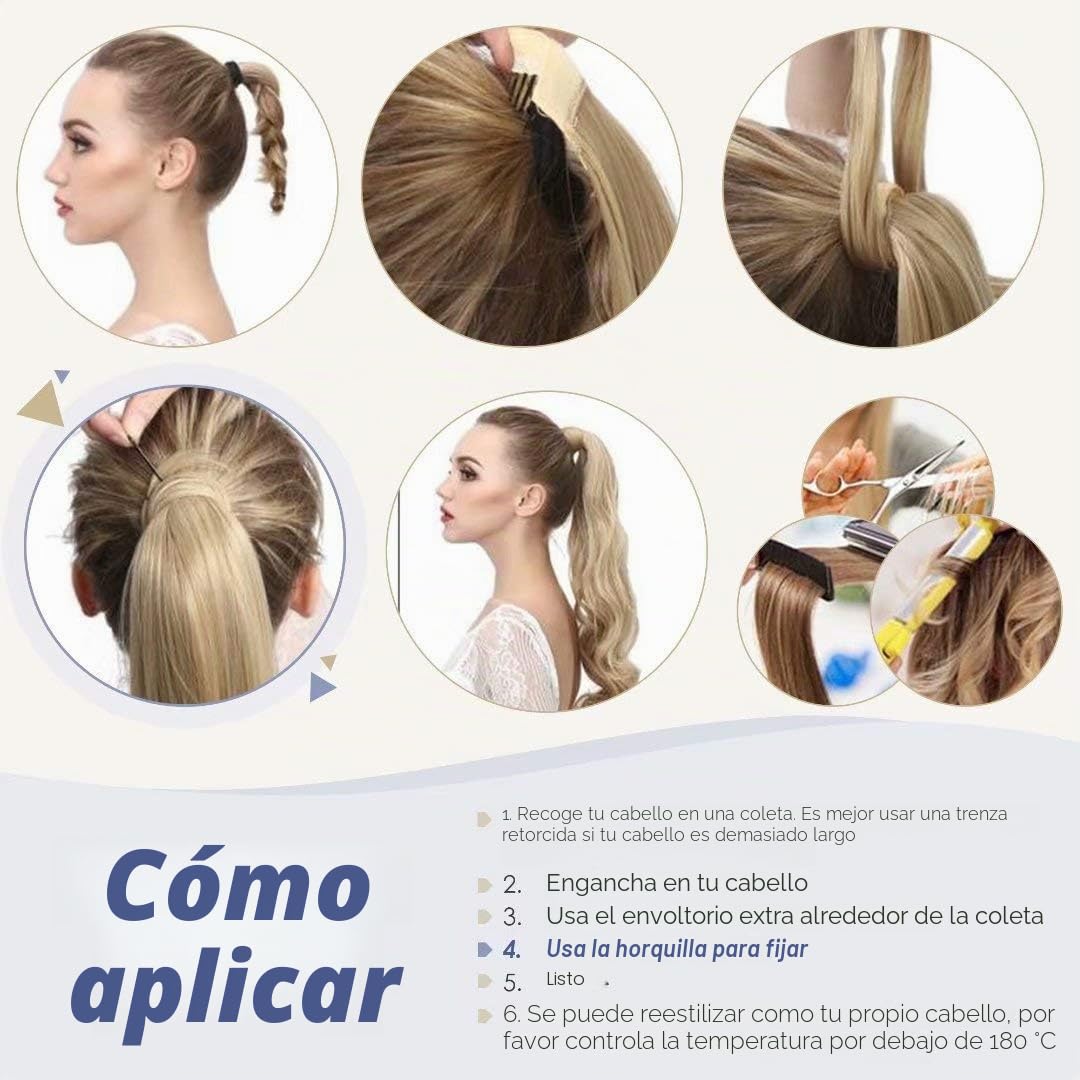 LaaVoo Extensiones Coleta Marrón Oscuro Ombre Rubio Miel Extensiones De Cabello Natural Coleta 35cm/14Pulgadas Extensiones De Coleta Pelo Natural 70g #4/27/4