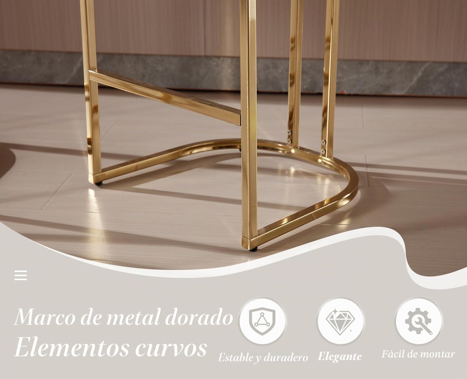 Ya-Home Juego de 2 Taburetes Altos de Cocina de Terciopelo Sillas Altas de Cocina sin Reposabrazos,Taburetes de Bar Modernos con Patas de Metal Doradas para Isla de Cocina/Resturante,Blanco