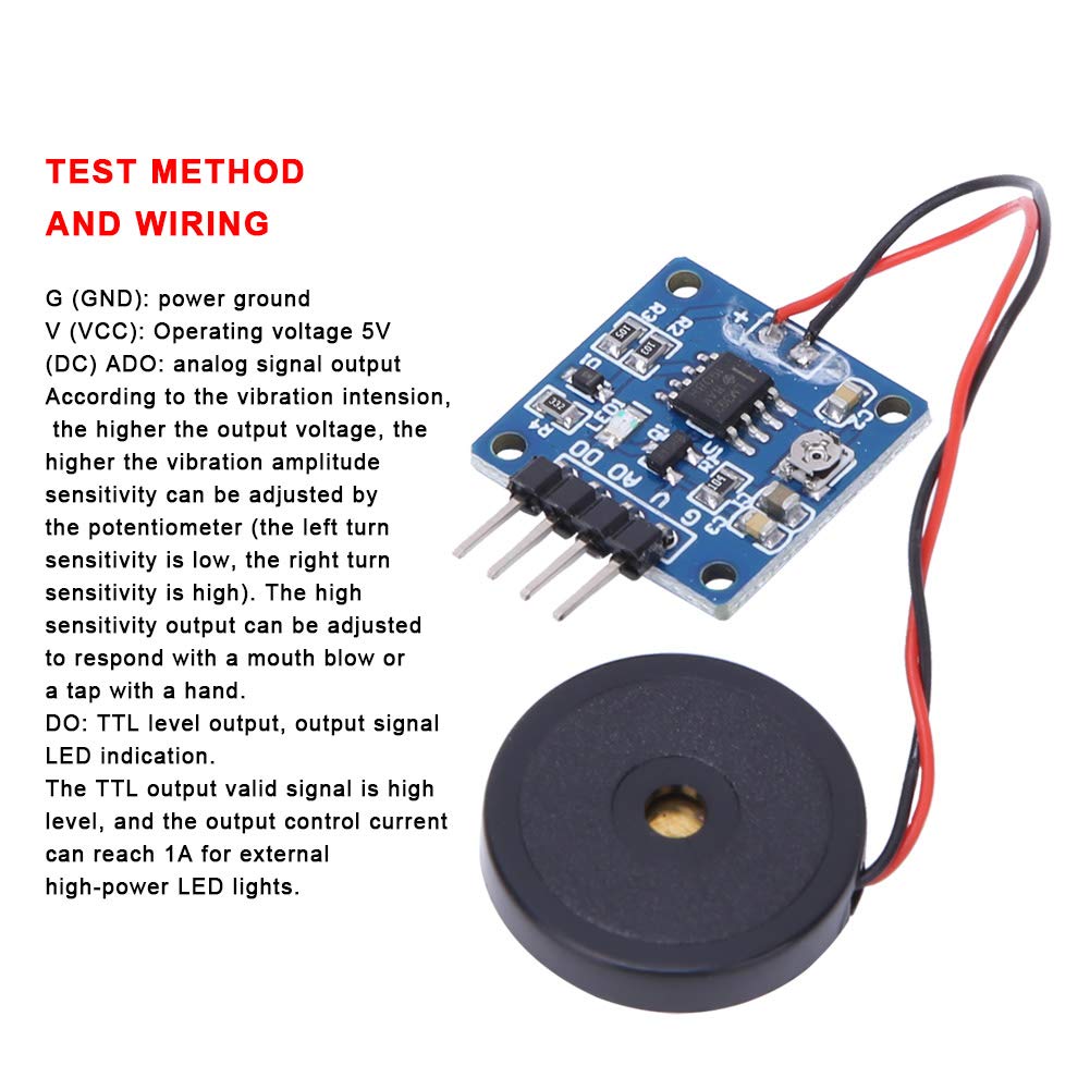 Piezoelectric Vibration Tapping Sensor Module 5.0V DC ADDO, High Sensitivity, Adjustable Vibration Amplitude, Interactive Work for Electronic Drum, AnalogOutput, TTLOutput