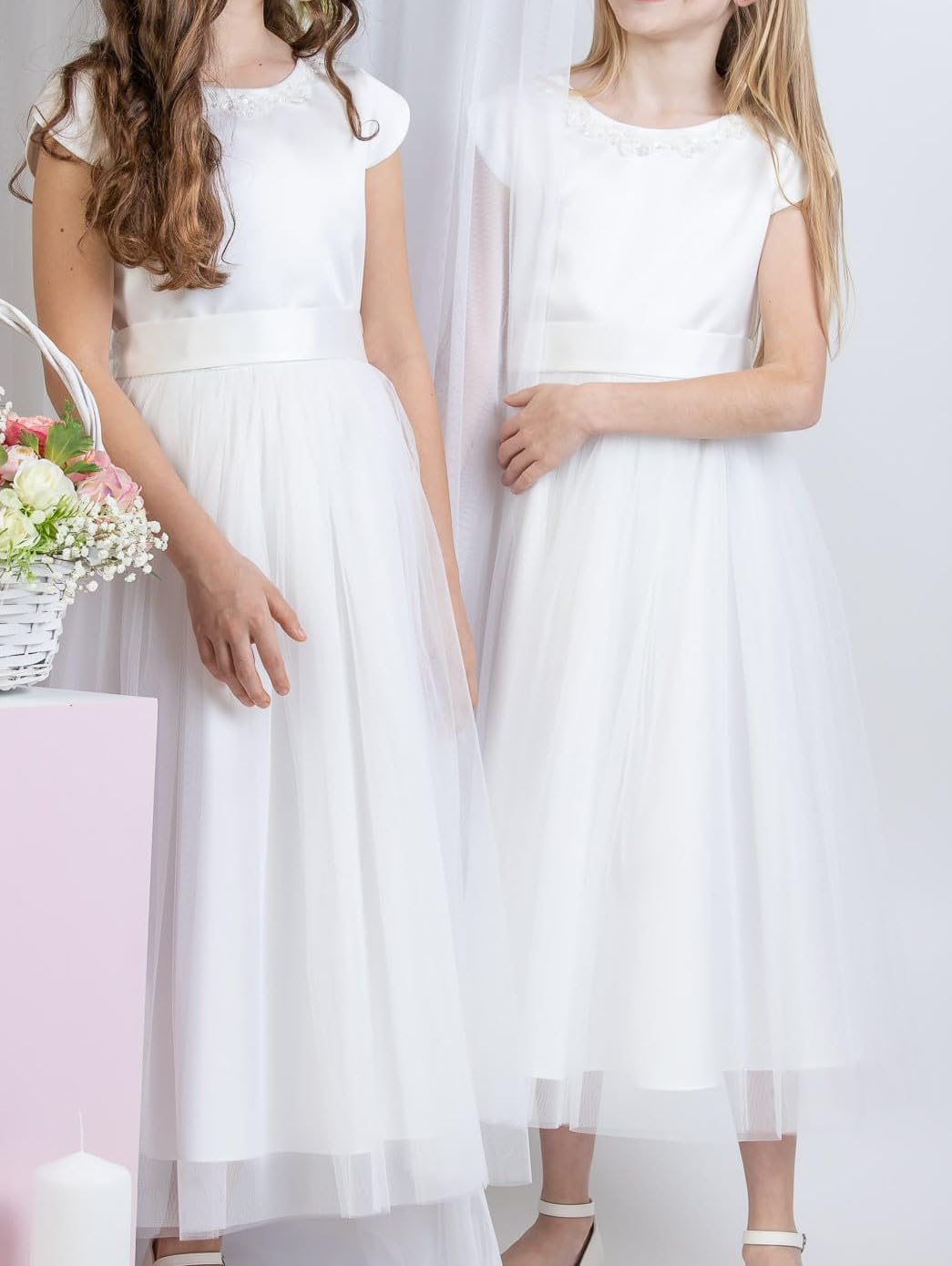 Zoya Festliches Tüllkleid für Mädchen Ida mit Schleife und Glitzersteinen Kommunionkleid für Hochzeit Kommunion Taufe