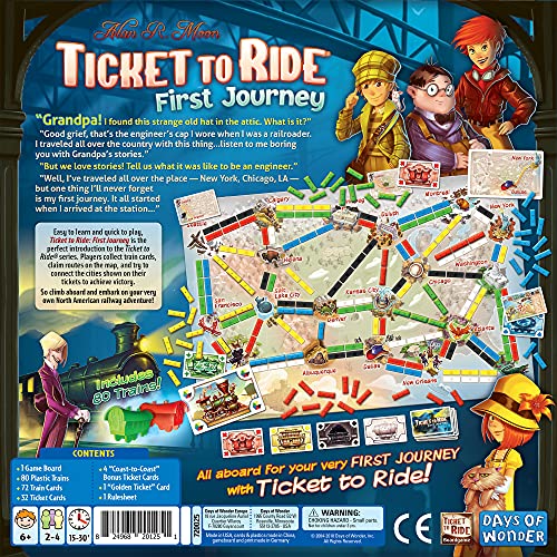 Ticket To Ride First Journey Board Game | Strategy Game | Train Adventure Game | Fun Family Game For Kids And Adults | Ages 6+ | 2-4 Players | Average Playtime 15-30 Minutes | Made By Days Of Wonder #TOP1