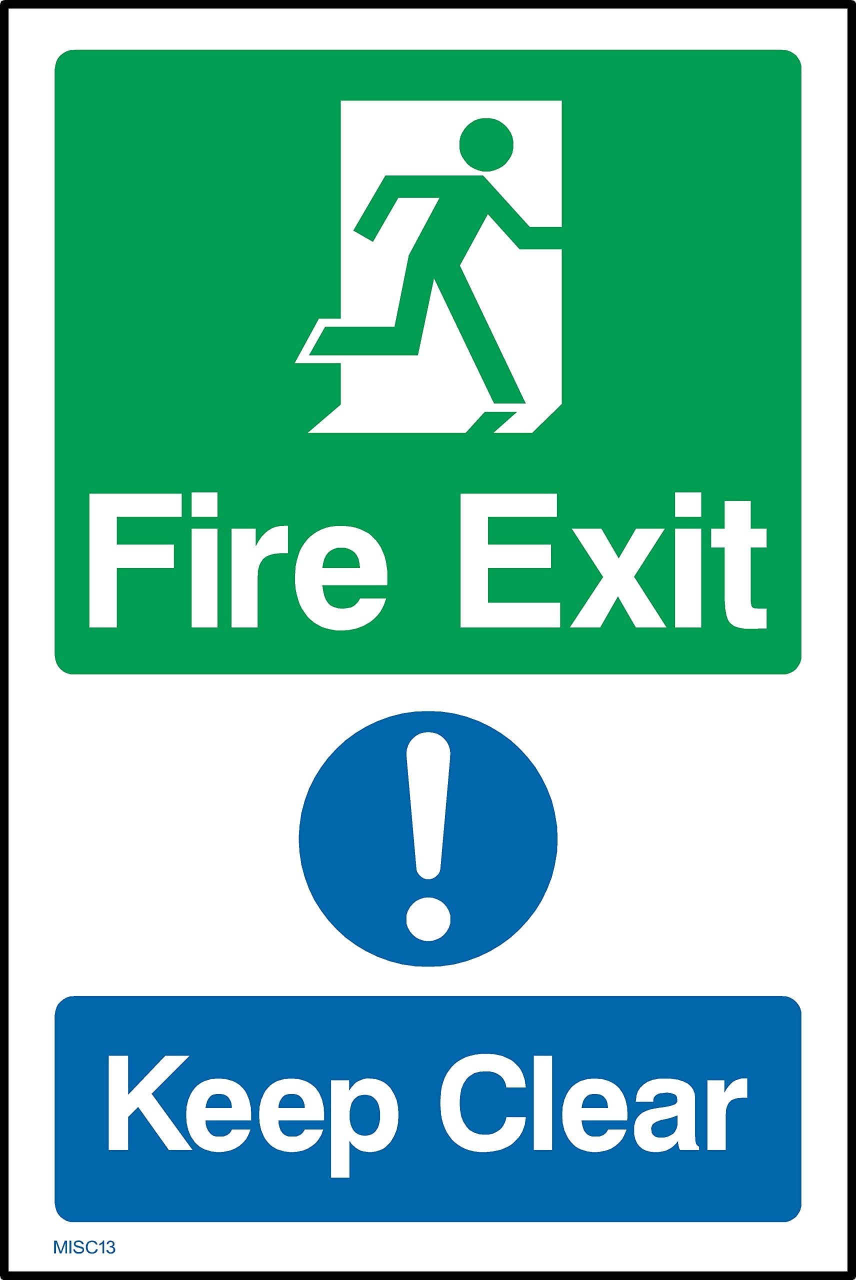 Fire Exit Keep Clear Sign- 300mm x 400mm - Self Adhesive Sticker (MISC13)