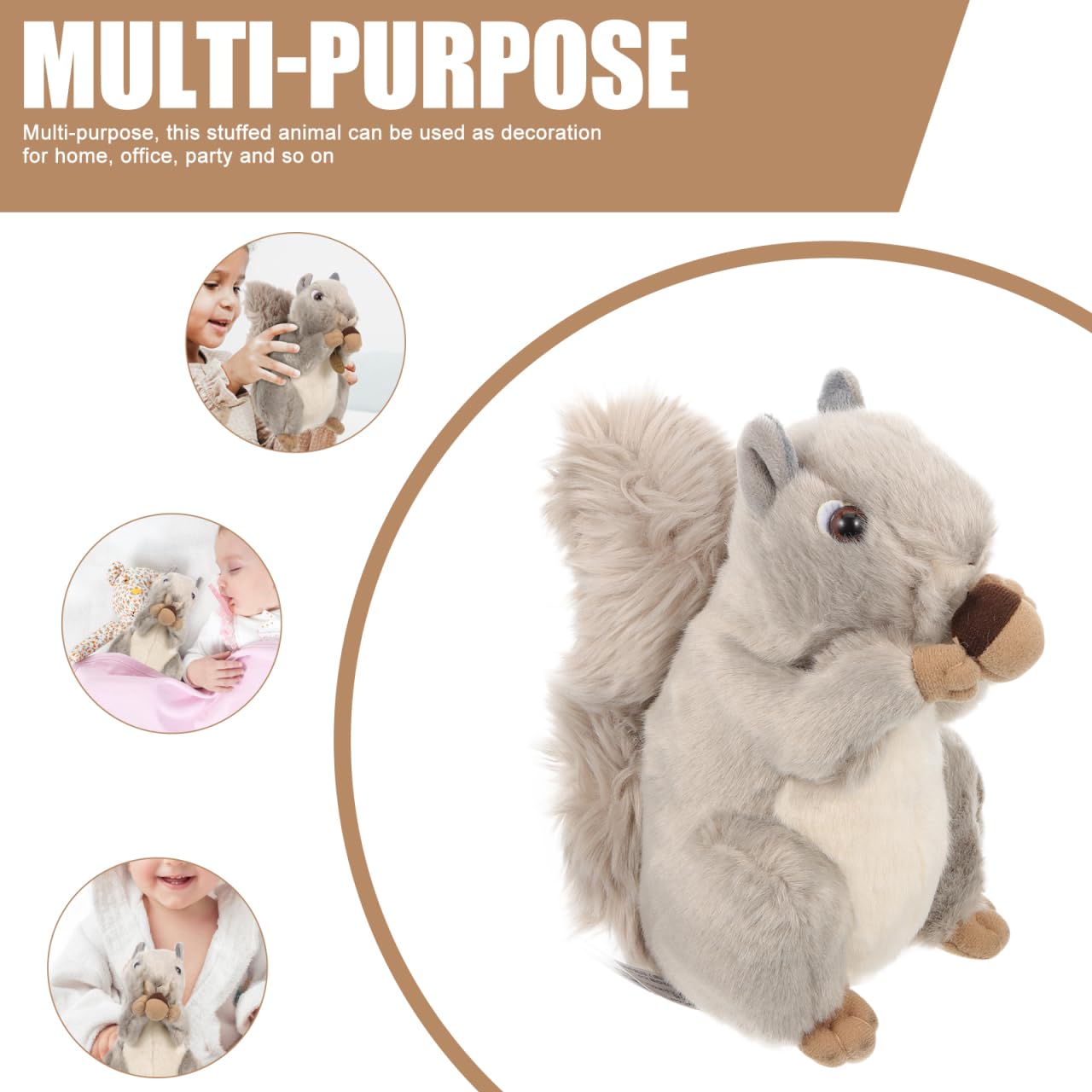 Toyvian Squirrel Stuffed Animal Plush Soft Toy for Kids Home Office Party Decoration 8.27In Durable Doll with Fine Stitching - Image 3