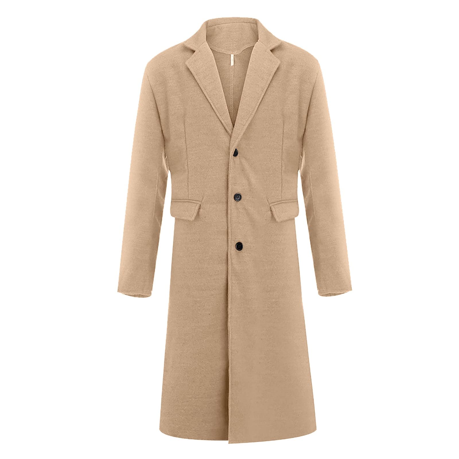Cappotto da uomo in misto lana cammello, elegante giacca invernale monopetto, classico cappotto lungo per abbigliamento da lavoro e formale, look caldo e sofisticato, materiale misto lana di alta