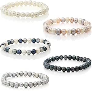 Gem Stone King Set Of 5 Multicolor Cultured Freshwater Pearl Stretch Bracelets 7.5 Inch