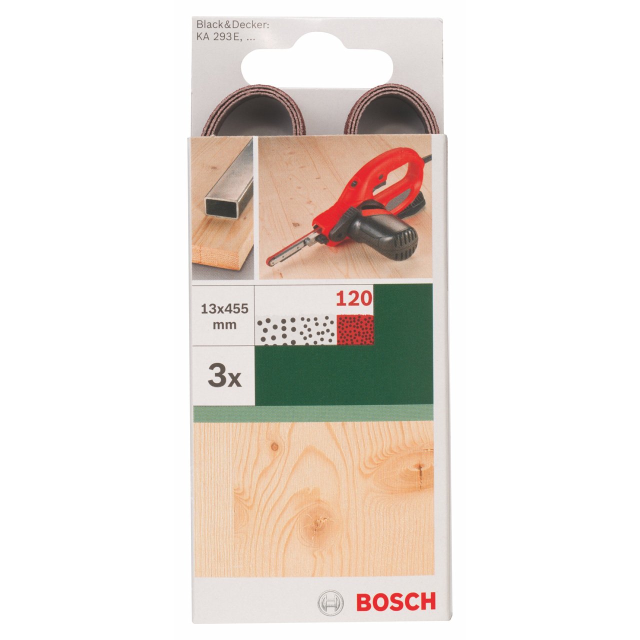 Bosch 2609256239 - Cinghie abrasive per Black & Decker Powerfile, larghezza: 13 mm, grana 120, per legno, 3 pezzi
