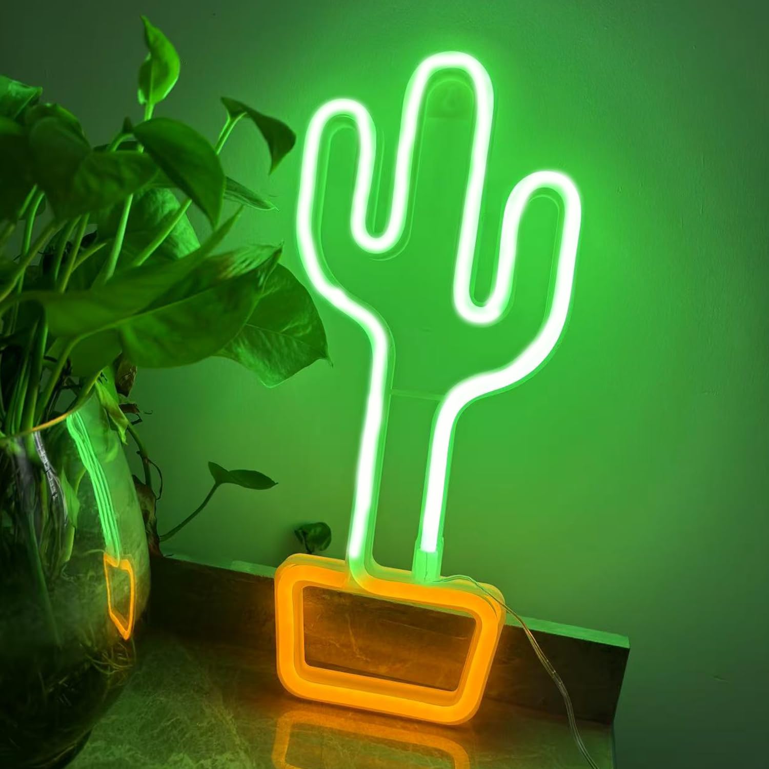 Cactus Neon Signs Cactus Wall Decor Green Neon Light LED Signs for Home Decor, Cactus Light Neon Signs, 30x15x1 cm / 11.7x6x0.39in - Image 2
