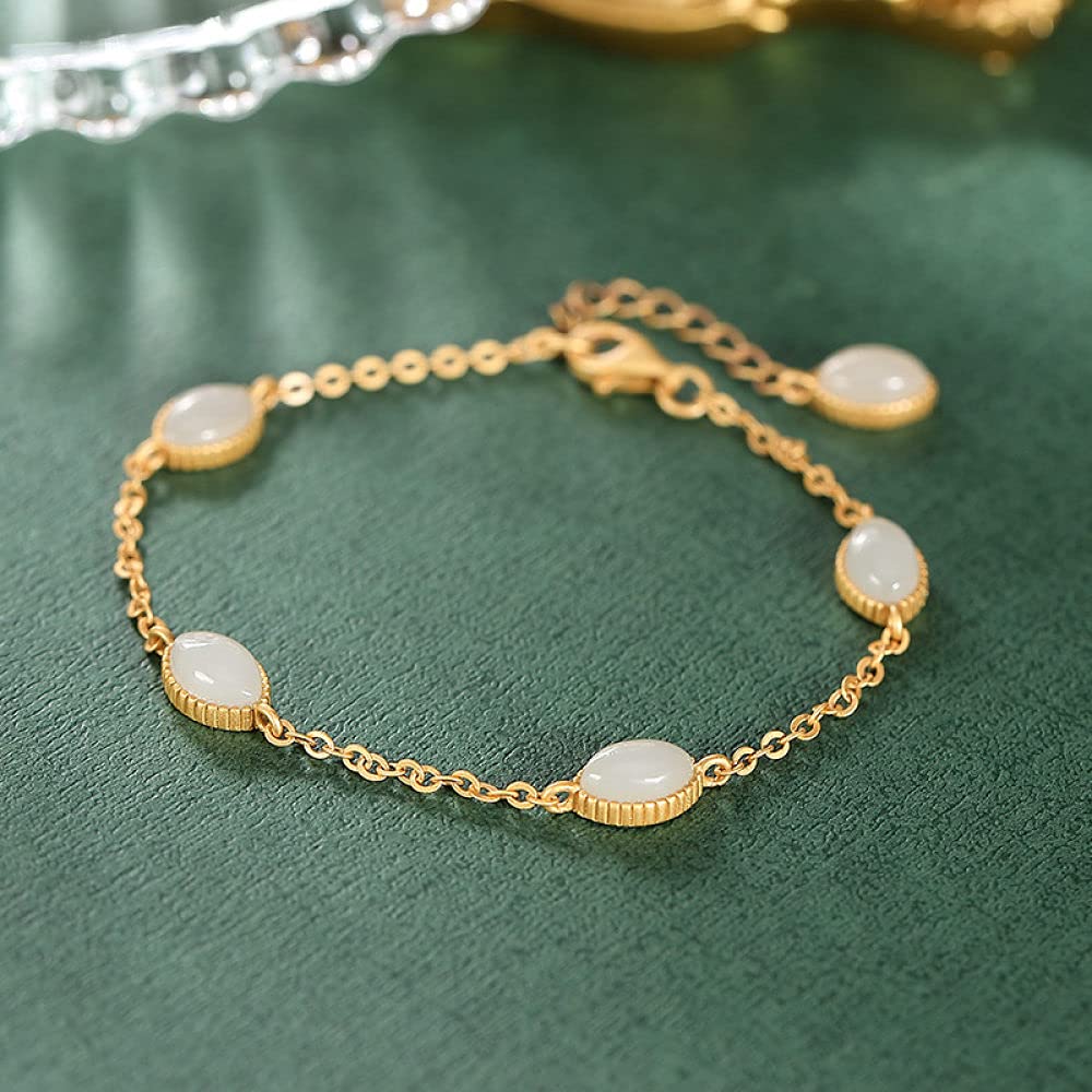 Girls Accessories Bracciale in Argento Sterling 925 Vintage da Donna Semplice Giada Dorata e Giada Bianca Fascino Classico per Gioielli Spiaggia Estiva Birthday Gift