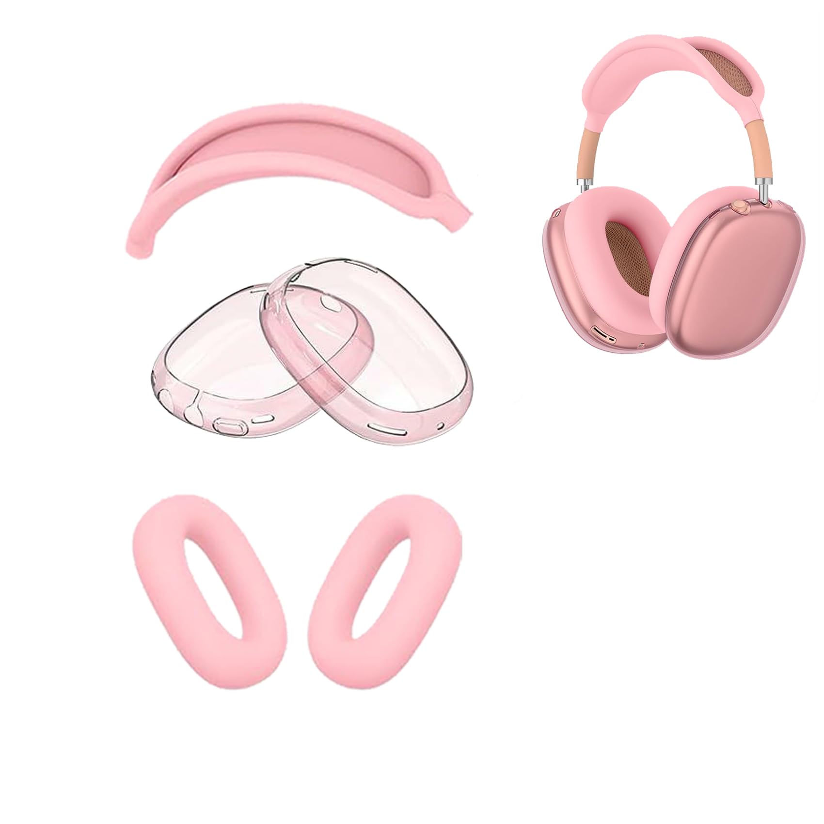 AGAOSH Silicone Case Cover for AirPods Max Headphones (2024/2020),Ear Pad Covers/Soft TPU Ear Cups Covers/Headband Cover Accessories Protective for Apple AirPods Max (USB-C/Lightning) Pink