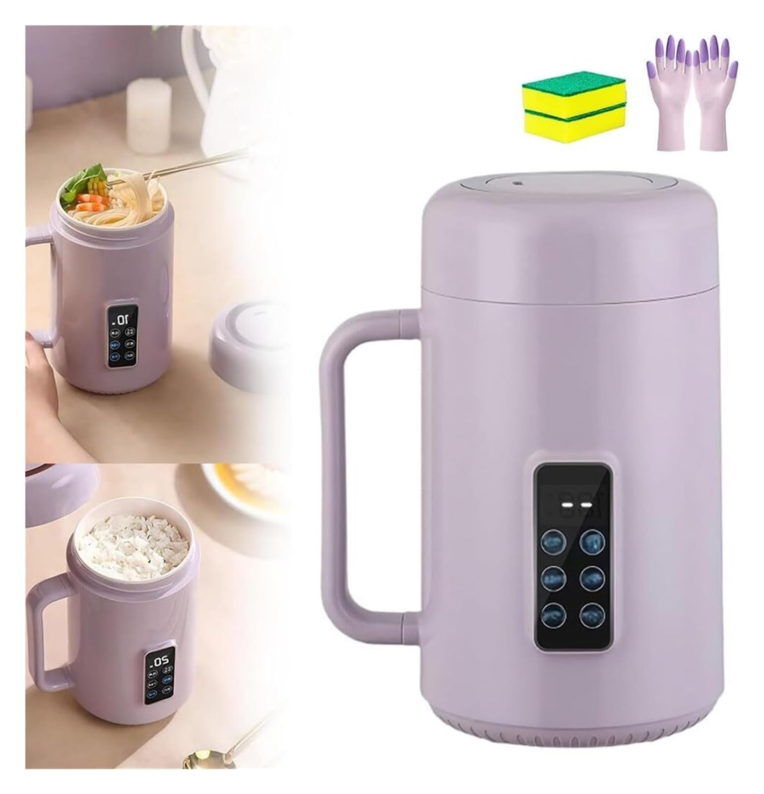 Hervidor eléctrico portátil inteligente de 1000ml, cocina de Ramen de cerámica con temporizador de 12H, caldera de agua de calentamiento rápido de 500W for viajes y Camping(Purple)