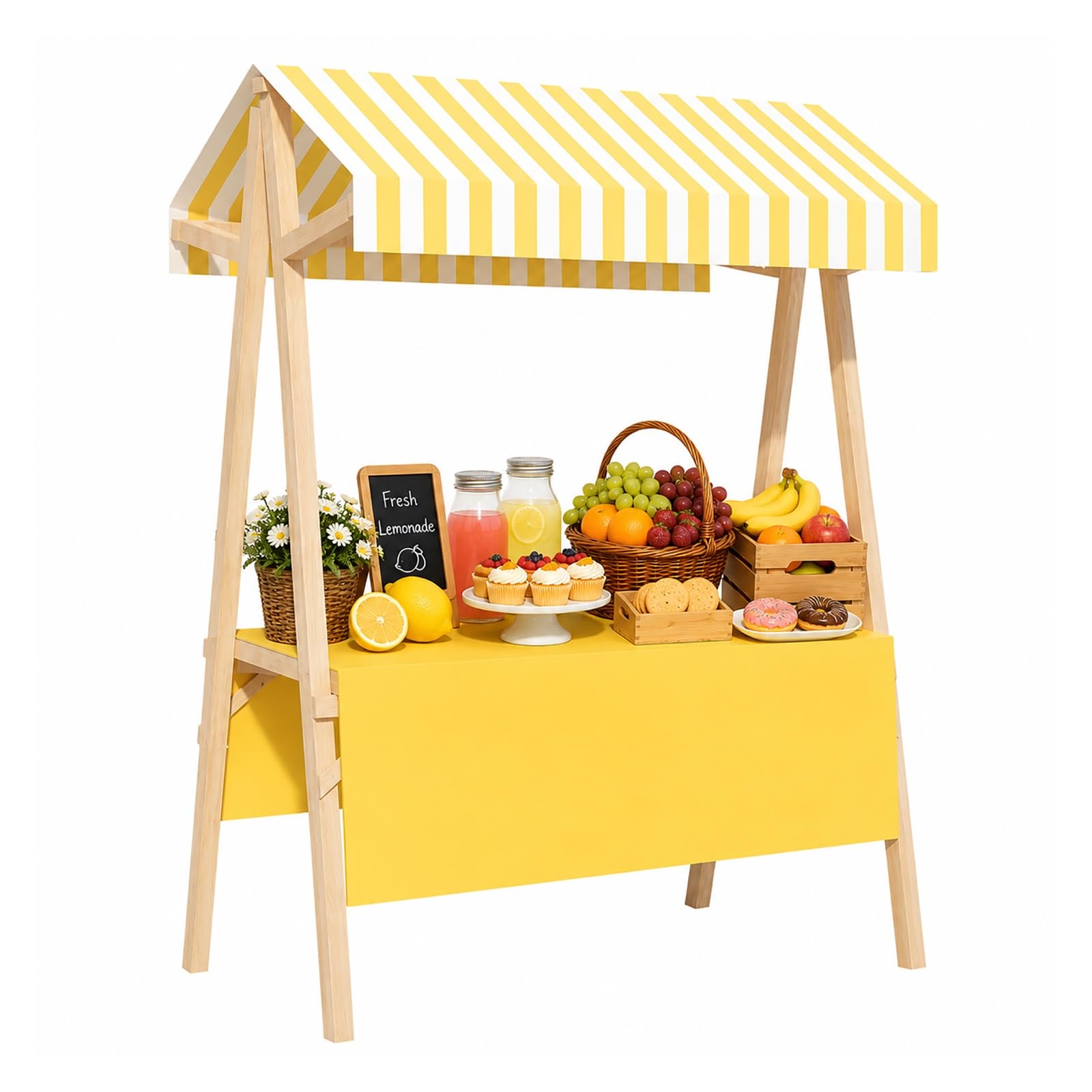 WYHBXD Foldable Wooden Lemonade Stand Portable Vendor Booth Market Stall with Canopy for Kids Pretend Play & Farmers Markets(Yellow)