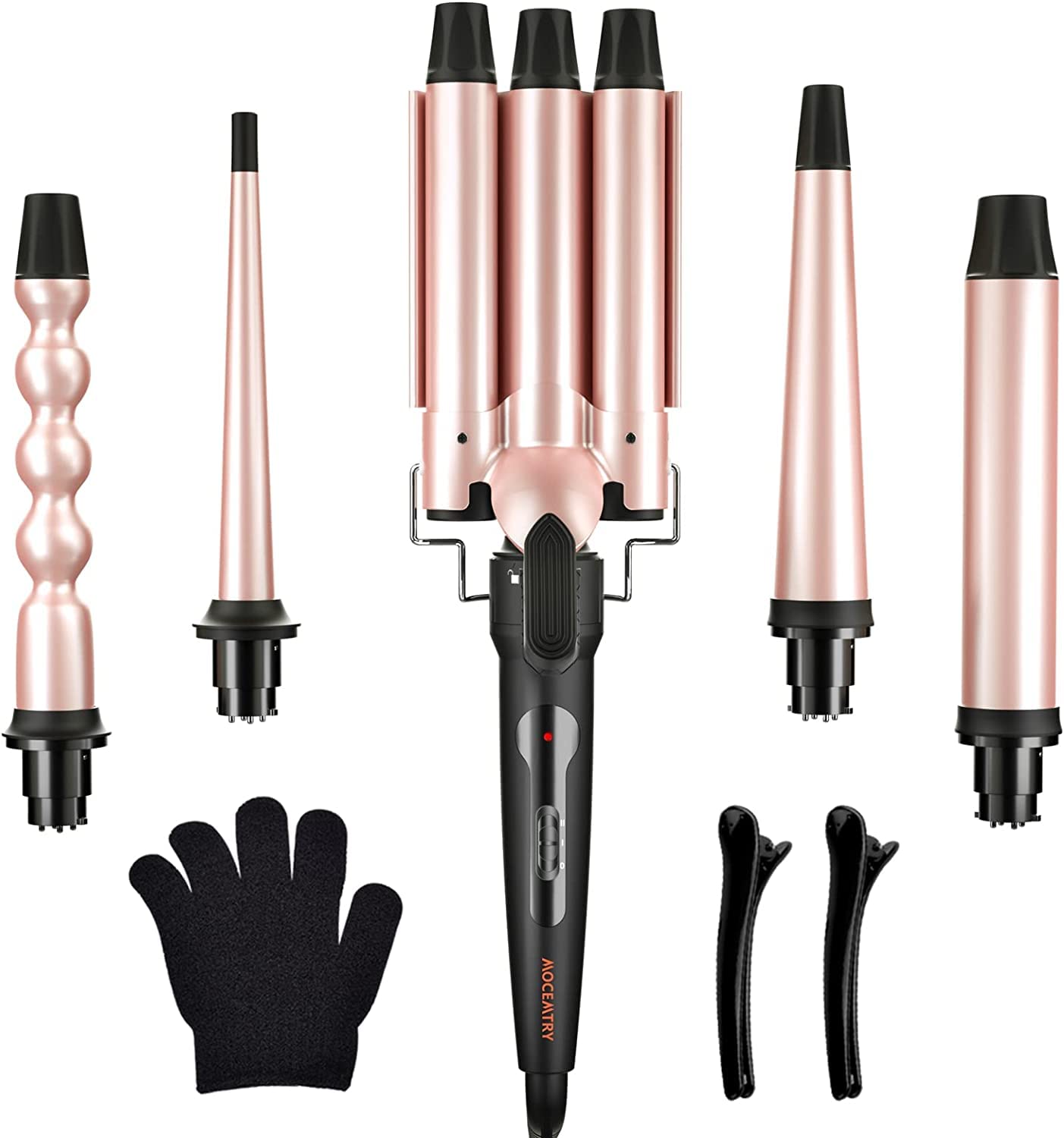 VIKITIMCurling Hair Iron Set 5 in 1, Curling Wand Set with 3 Barrel Hair Waver, Curling Wand Iron Hair Curler with 4 Interchangeable Ceramic Barrel, Fast Heating Hair Iron Set for All Hair Type