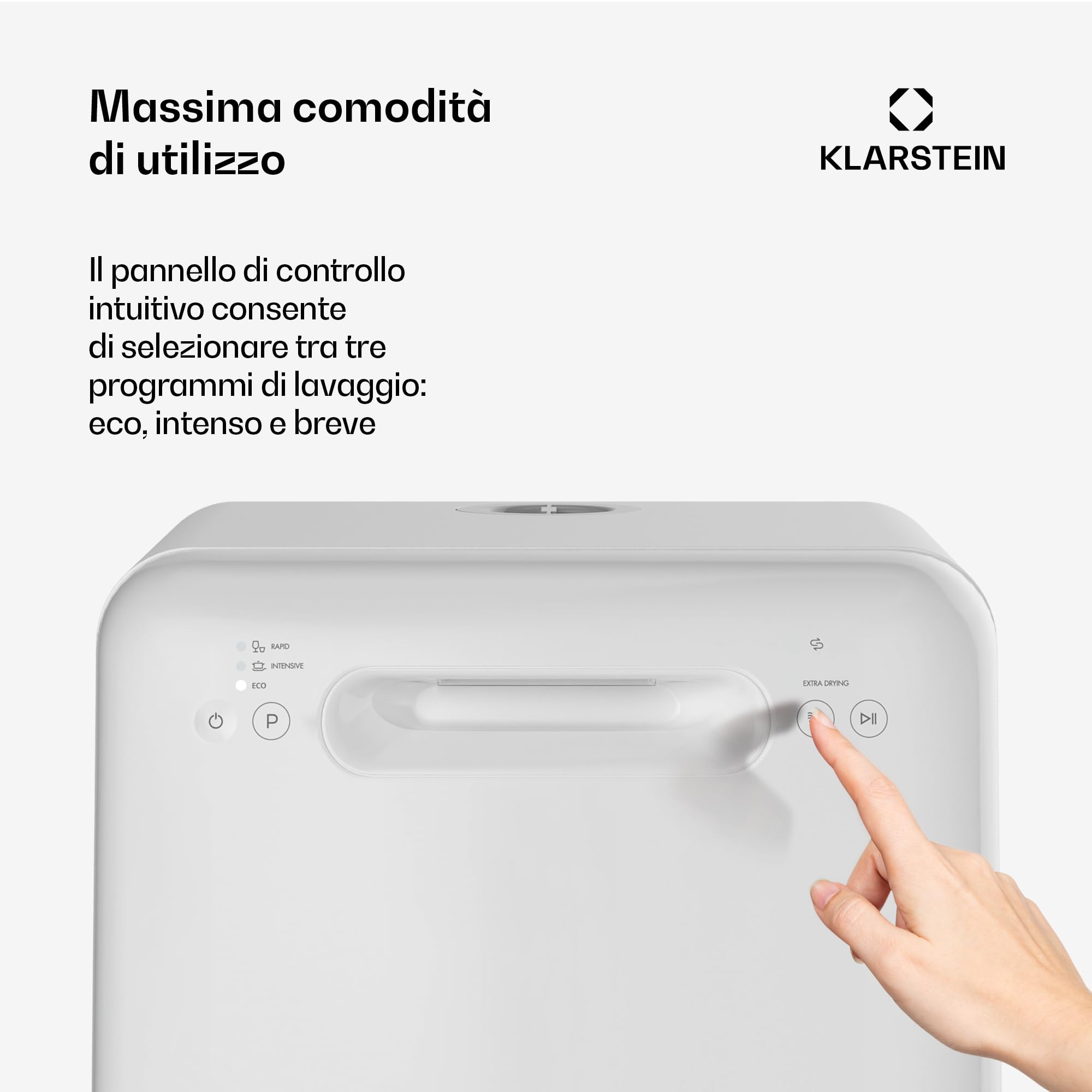 Klarstein Mini Lavastoviglie Aquatica – Lavastoviglie da Tavolo Compatta, 2 Coperti, 3 Programmi, Serbatoio 5L, Senza Installazione, Silenziosa 58dB, Portatile per Casa & Campeggio