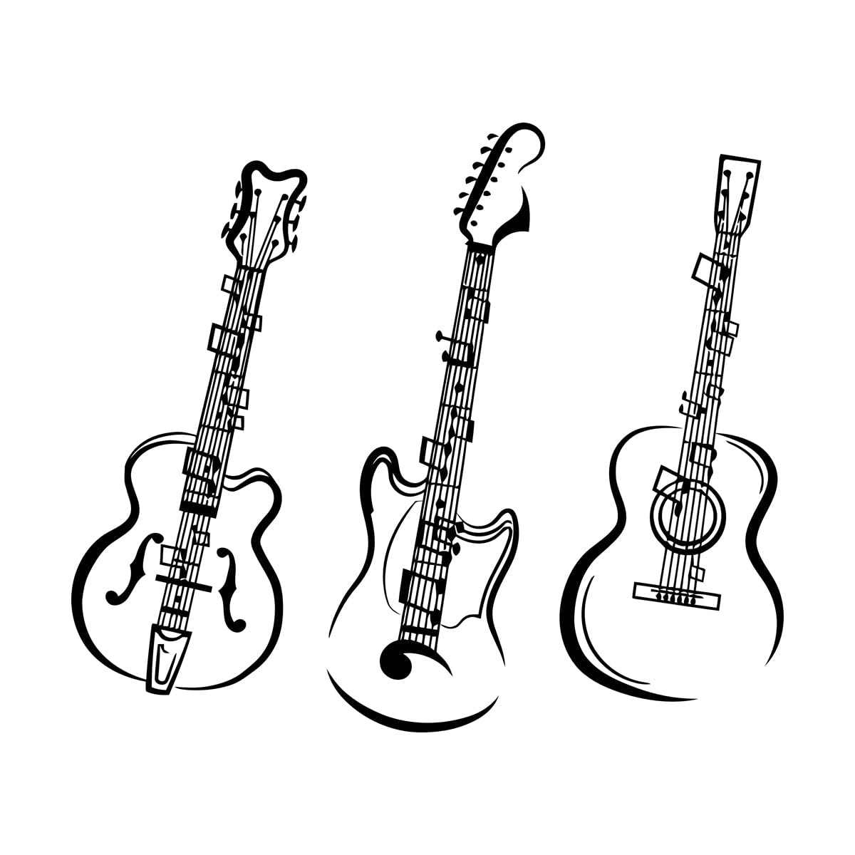 Vinyl Wall Stickers Music Rock Pop Notes Guitar Musical Instrument 68x79.4cm Self Adhesive Black
