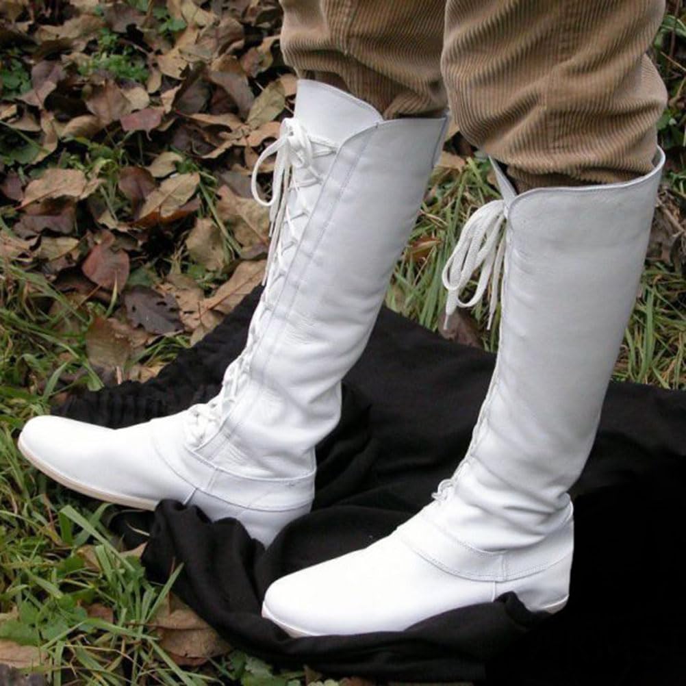 ORANDESIGNE PU-Leder Retro-Stiefel Für Männer Und Frauen Renaissance Steampunk Schuhe Verstellbare Piraten Kurzstiefel Mit Flachem Boden Kurze Kanisterstiefel Wikingerstiefel