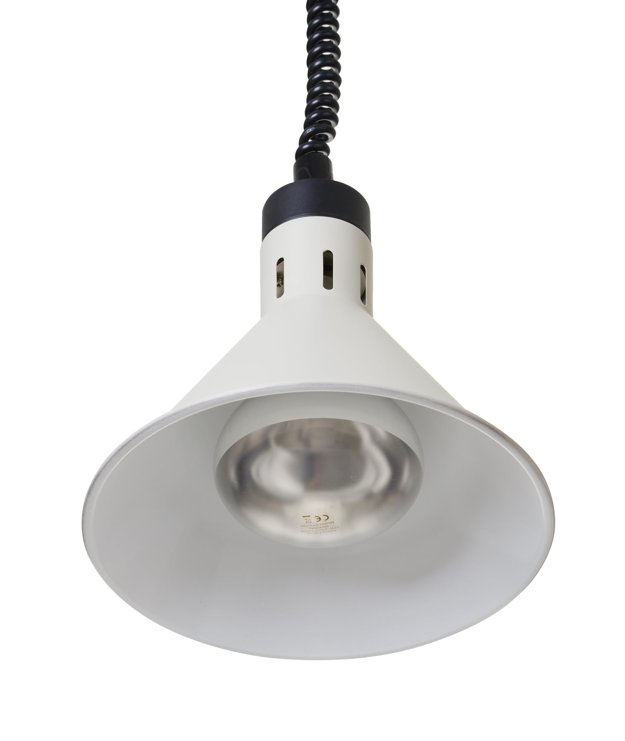 HENDI Lampa do podgrzewania potraw wisząca, stożkowa, regulowany przewód, w tym lampa grzewcza na podczerwień, lampa grzewcza, gwint E27, 230V/250W, ø275x(H)250mm, aluminium, biały