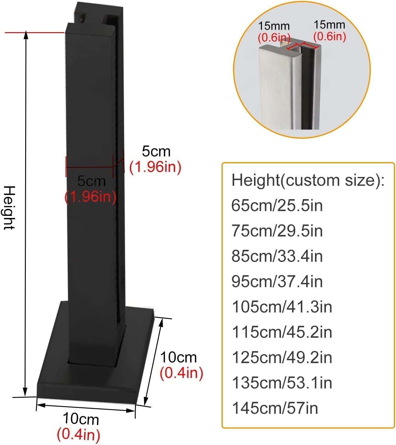 POCHY 1pc Morsetto per ringhiera Post per ringhiera in Vetro per Esterni 25/30/33/37/41/45/50/53 Pollici Alto Spigot Balaustra Quadrato Morsetto per ringhiera