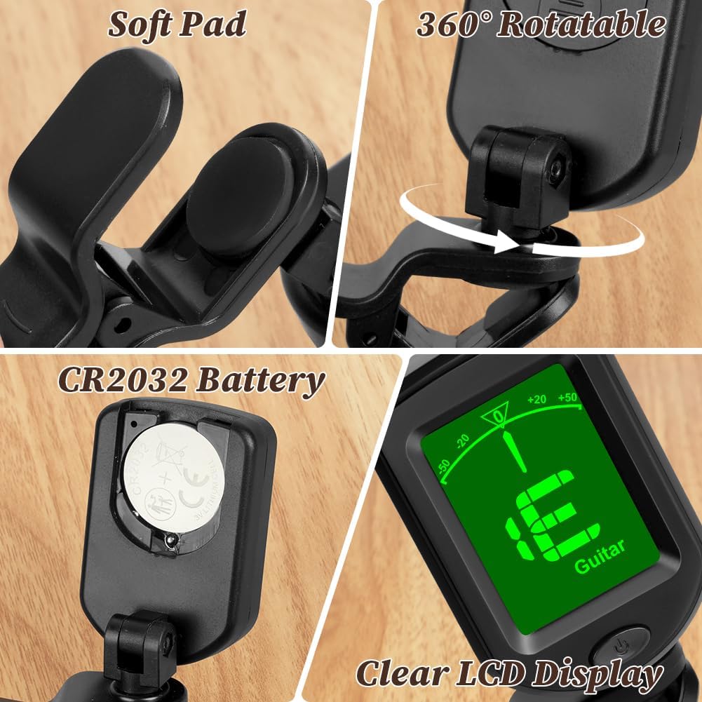 AMFUN Guitar Tuner Clip On, Digital Tuners of Guitar Accessories with LCD Display - Image 4