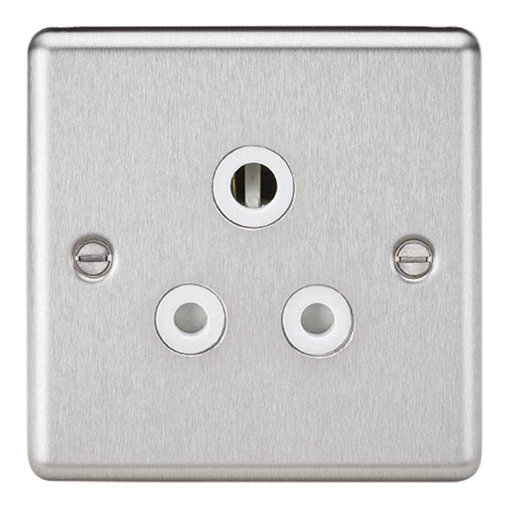 Rounded Edge Brushed Chrome 5A Unswitched Socket White Insert