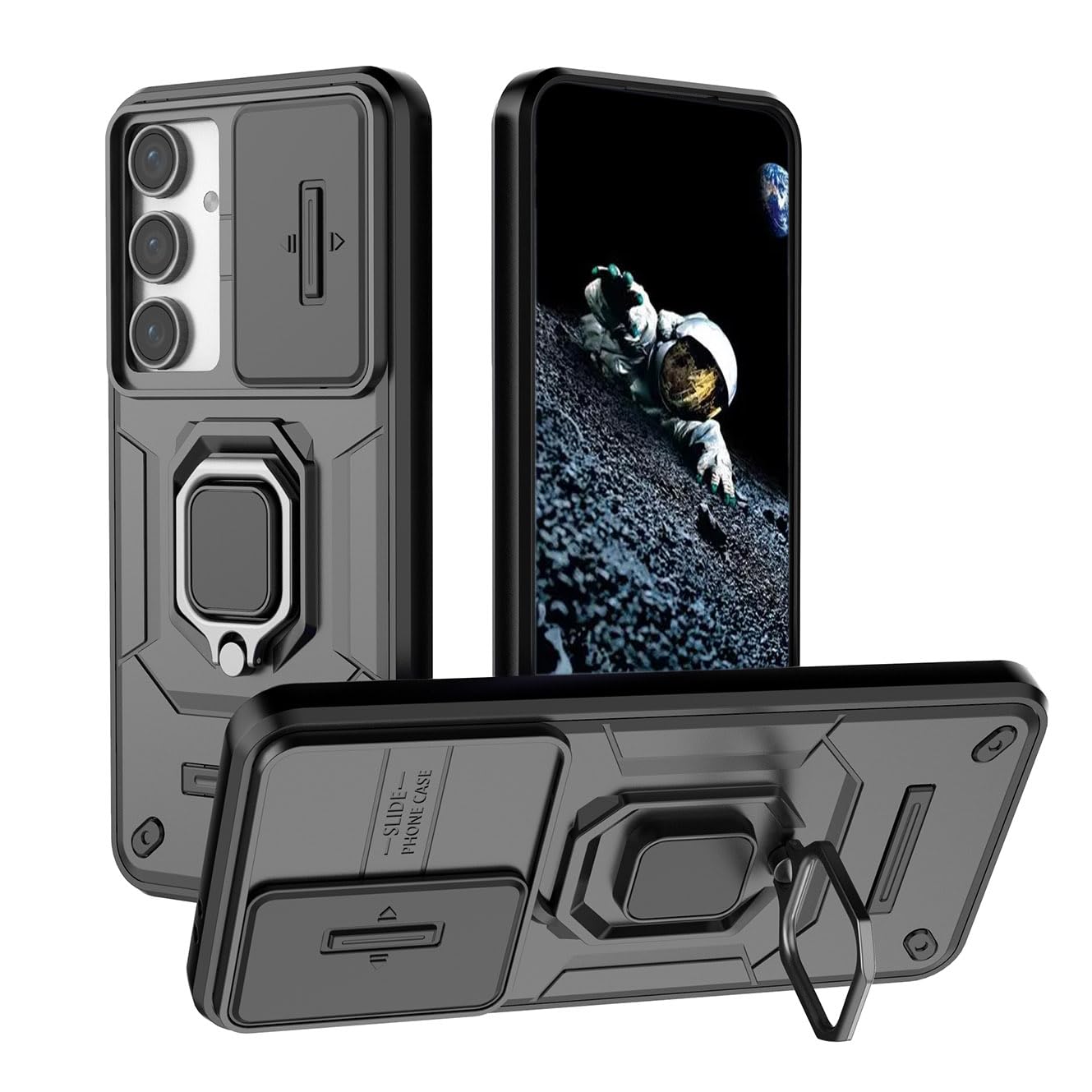 Lustree Back Cover Shockproof Silicone Military Anti-Drop Case with 360° Metal Bracket and Sliding Camera Cover Case for Samsung Galaxy M35 - Black (B0DD4BCJ2C) Amazon Price History, Amazon Price Tracker
