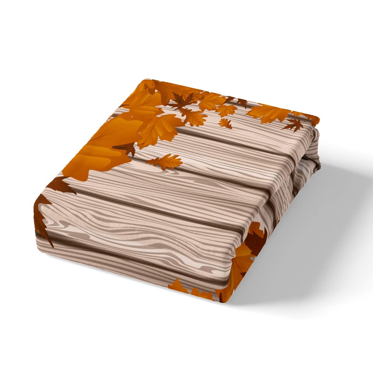 Set di biancheria da letto autunnale con foglie d'acero, motivo felice, per bambini, ragazzi, ragazze, ragazzi, rustico, in legno, traspirante, arancione bruciato, con foglie diagonali