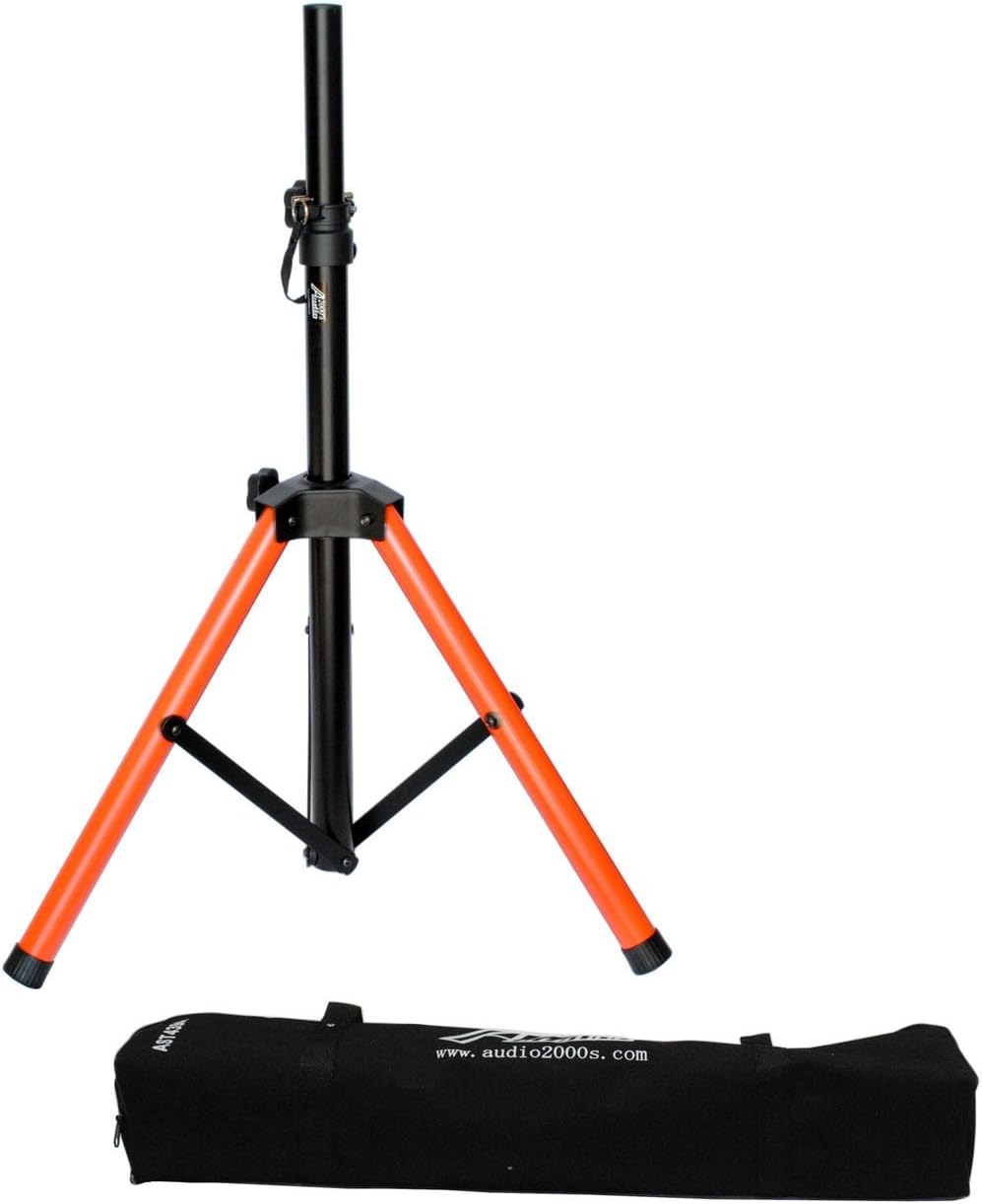 Audio2000'S AST4398 Short Tripod PA Speaker Stand with High-Visibility Orange Tripod Base for Added Safety and Style and with 1 Durable Canvas Carrying Bag for Storage and Transportation