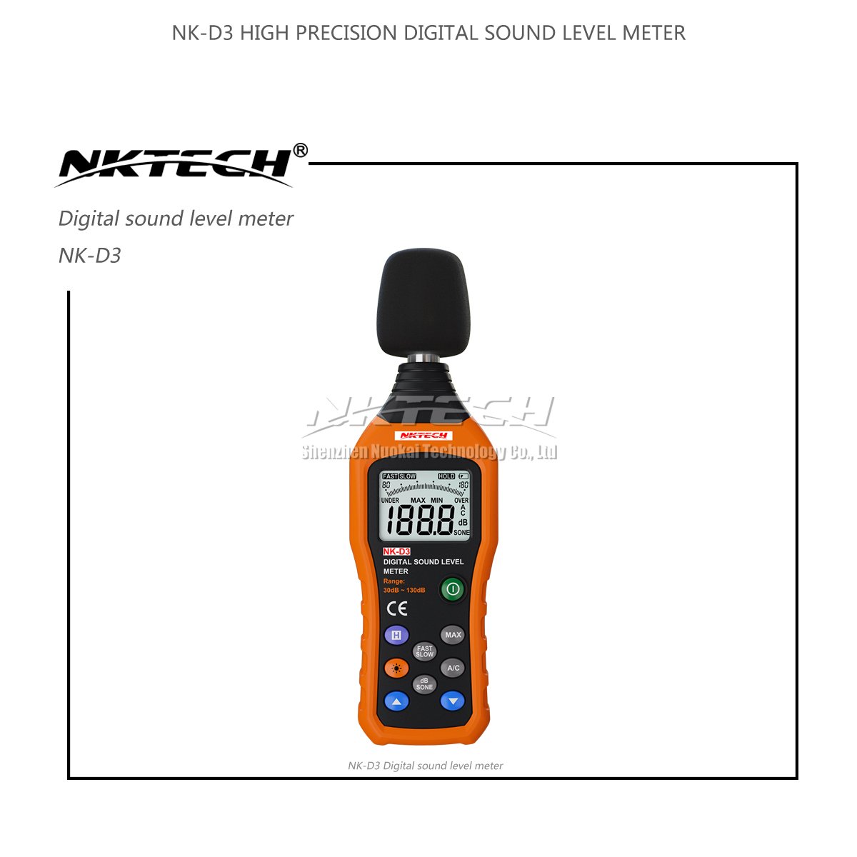 NK-D3 cyfrowy miernik poziomu hałasu Logger Tester audio Decibel Monitor 30-130 dB Dokładność 1,5 dB z dużym ekranem LCD Szybki / powolny wybór śrubokręt TL-1