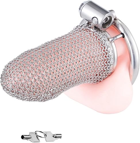 Jaula de castidad masculina, dispositivo de castidad de malla metálica flexible para el pene con anillo de 1.772 in, juguete sexual para adultos,