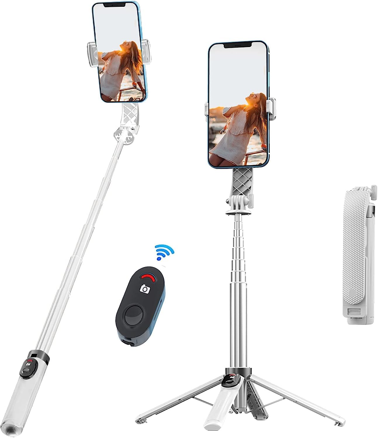 Yakiter Phone Selfie Stick Tripod, 100cm Extendable Phone Tripod Stand with Remote Control, Travel Tripod Action Camera Best for Outdoor and Indoor Long Tripods, Portable and Compact