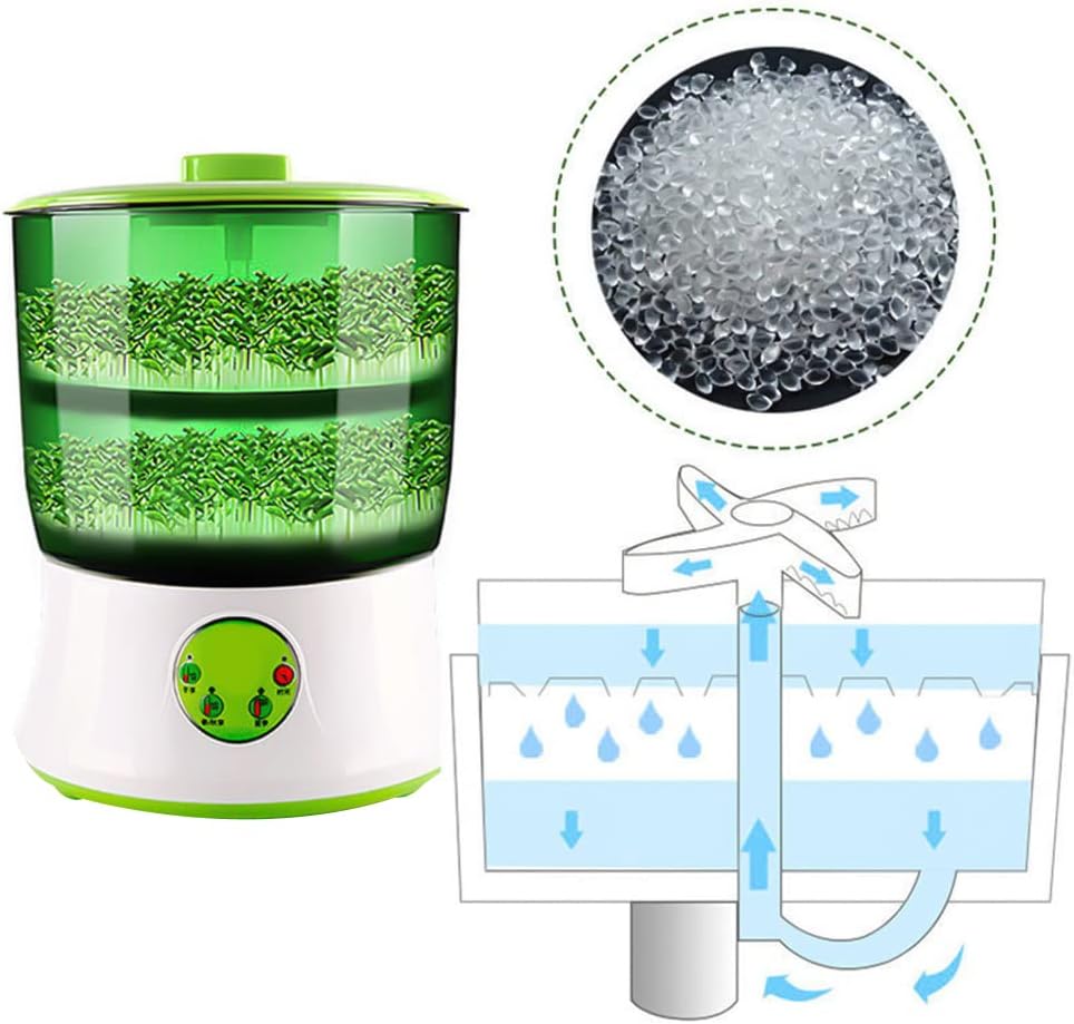 YIYIBYUS Bean Sprouts Machine,110V 2 Layers Function Large Capacity Household Intelligent Automatic Bean Sprouts Maker with Temperature Control and Automatic Watering