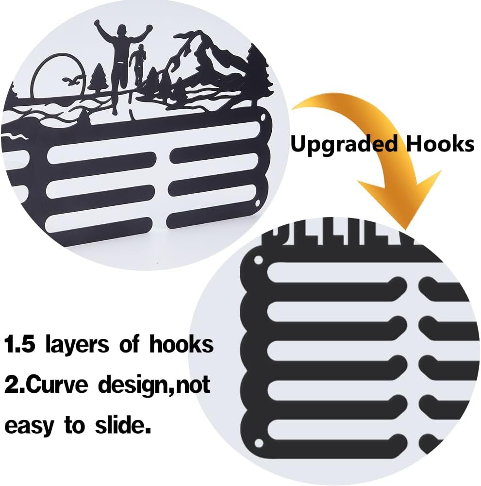 SUPERDANT Sports Medal Hanger Display Medal Holder Wall Mount Medals Hanging Hooks Matte Black Metal Display Iron Race Ribbon Award Organizer for Athletes