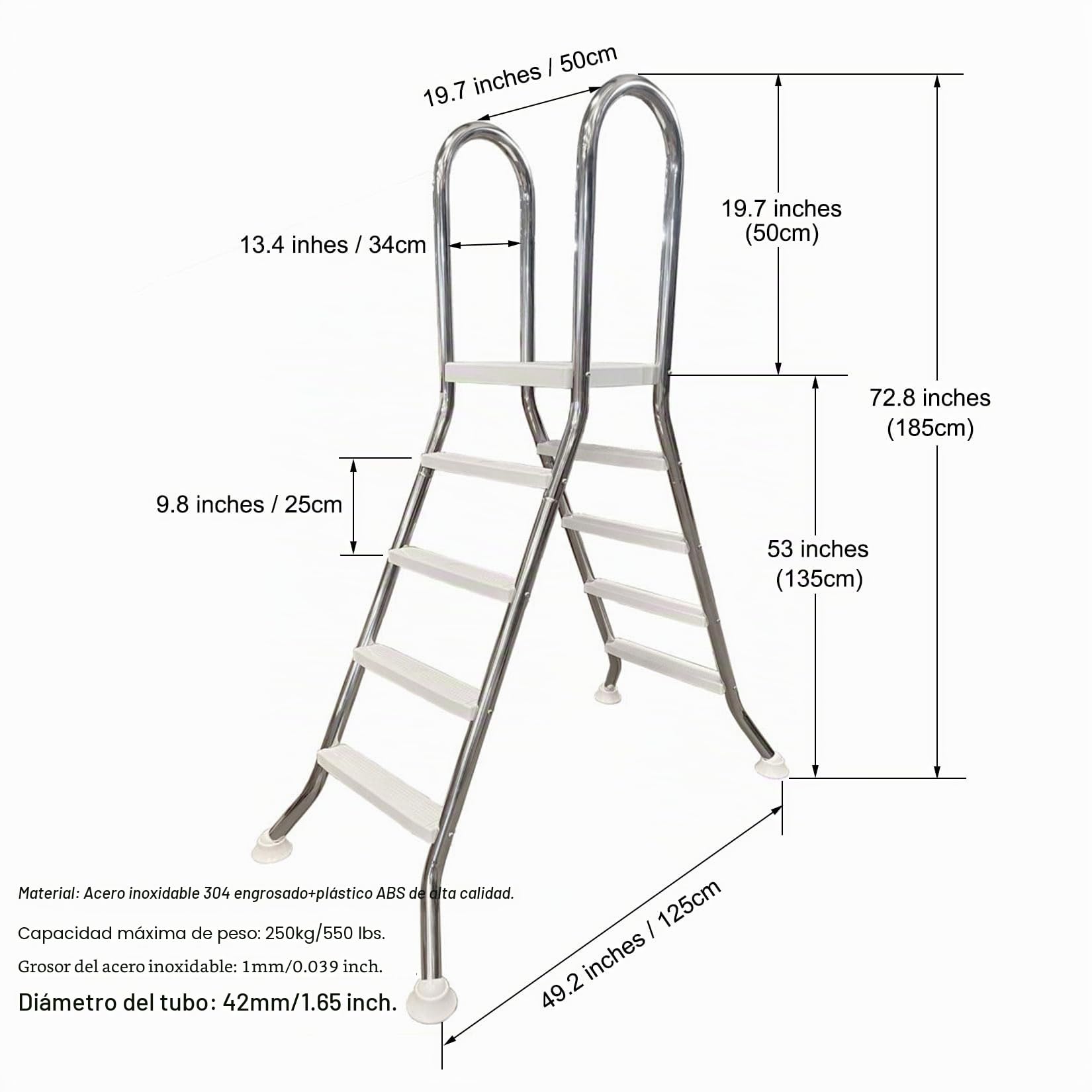 Escalera de Piscina de Alta Resistencia de 4escalones para Piscina elevada Escalera de Piscina elevada de Acero Inoxidable con escalones Antideslizantes escaleras de Piscina pasamanos Dobles