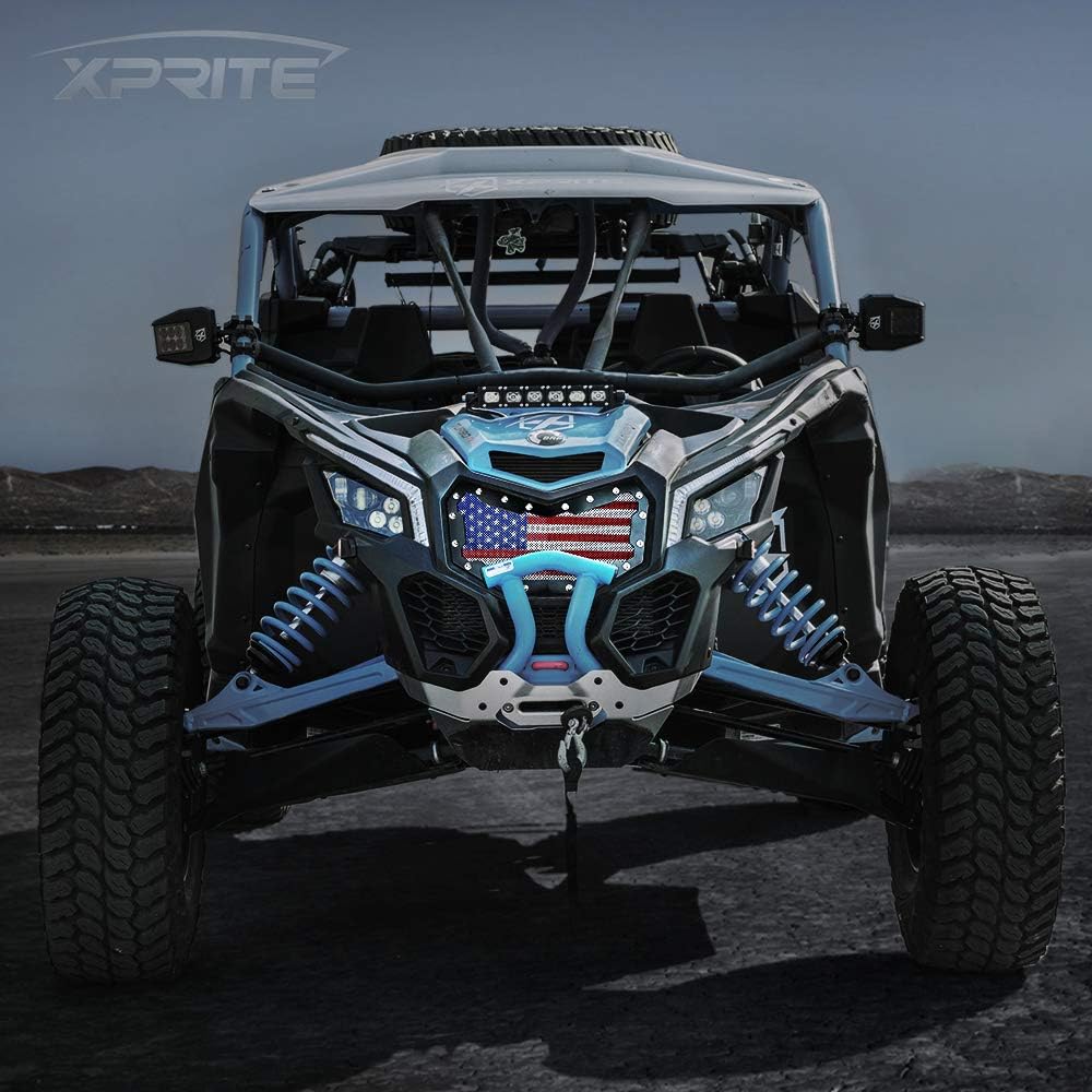 Xprite X3 Grille Grill with Steel USA America Flag Mesh for Can-Am Maverick X3 2017 2018 2019 2020 2021 (Rocker Switch Include)